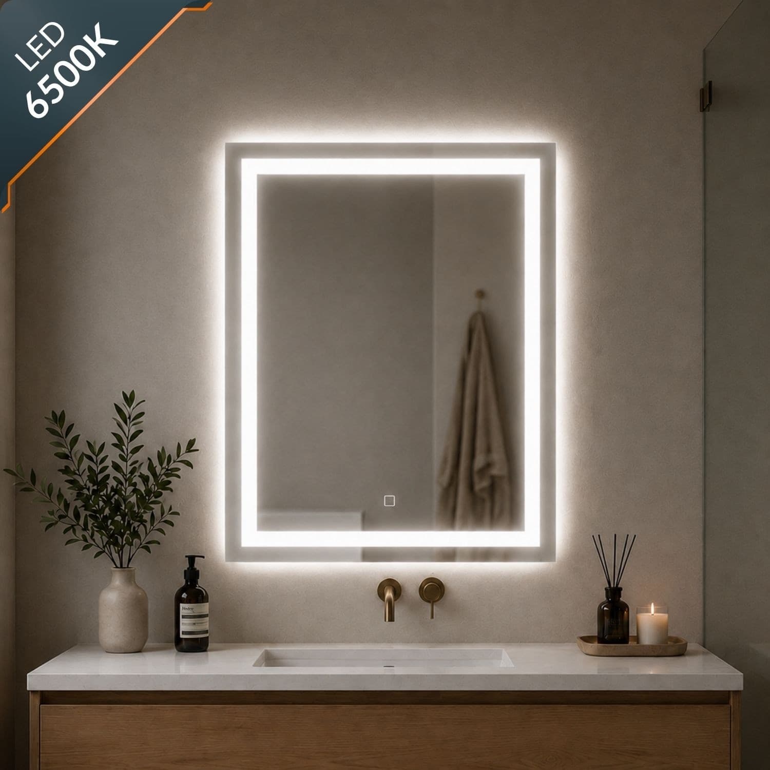 Specchio Rettangolare Con Cornice Led E Interruttore Touch - 6