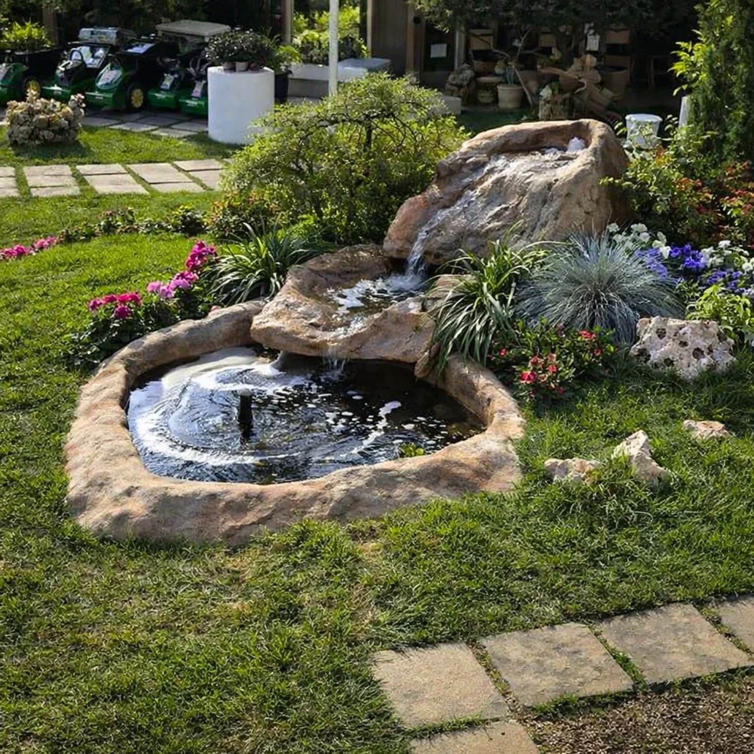 Cascata da Giardino Marmore con Pompa e Filtro con Laghetto di Raccolta Resina - 3