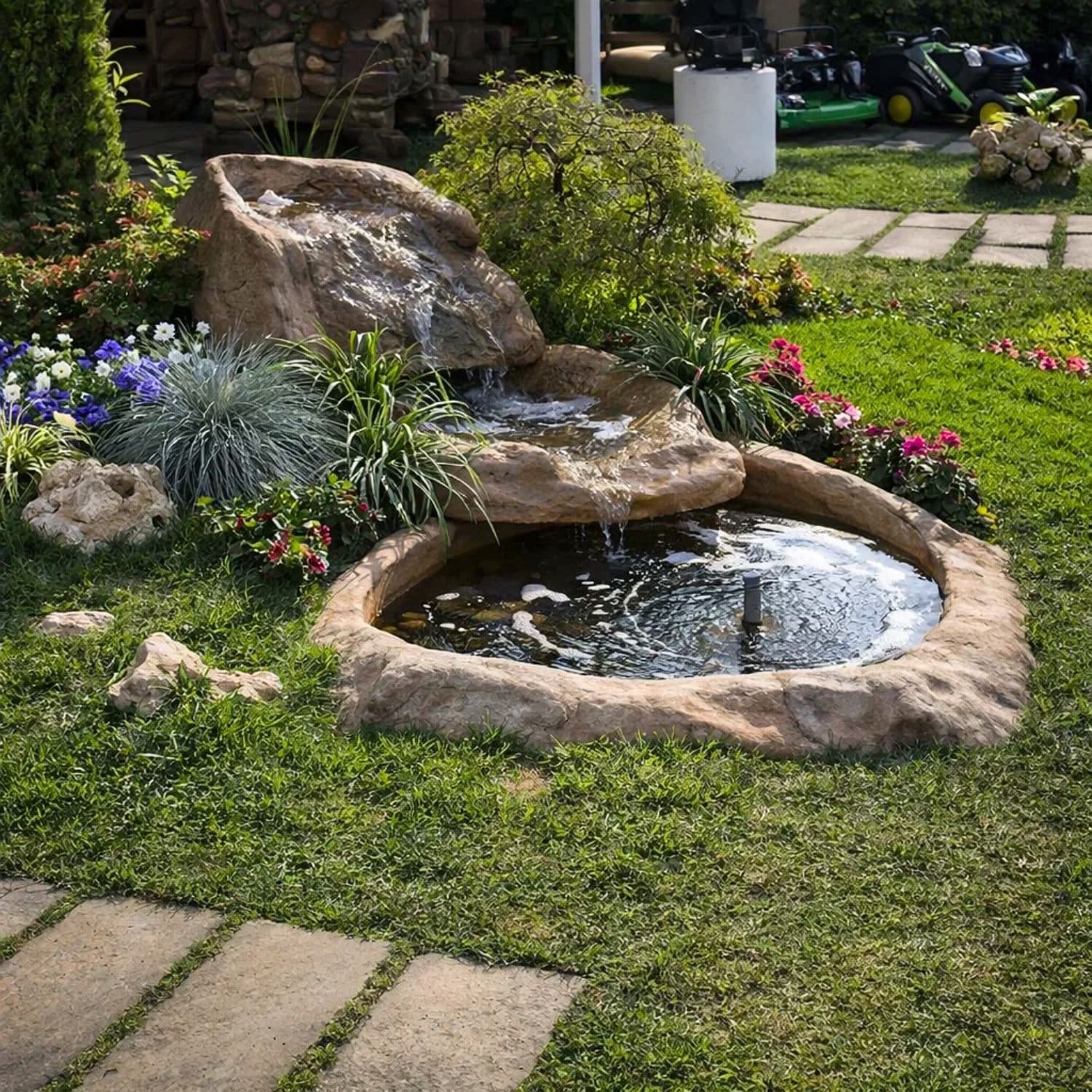 Cascata da Giardino Marmore con Pompa e Filtro con Laghetto di Raccolta Resina - 5