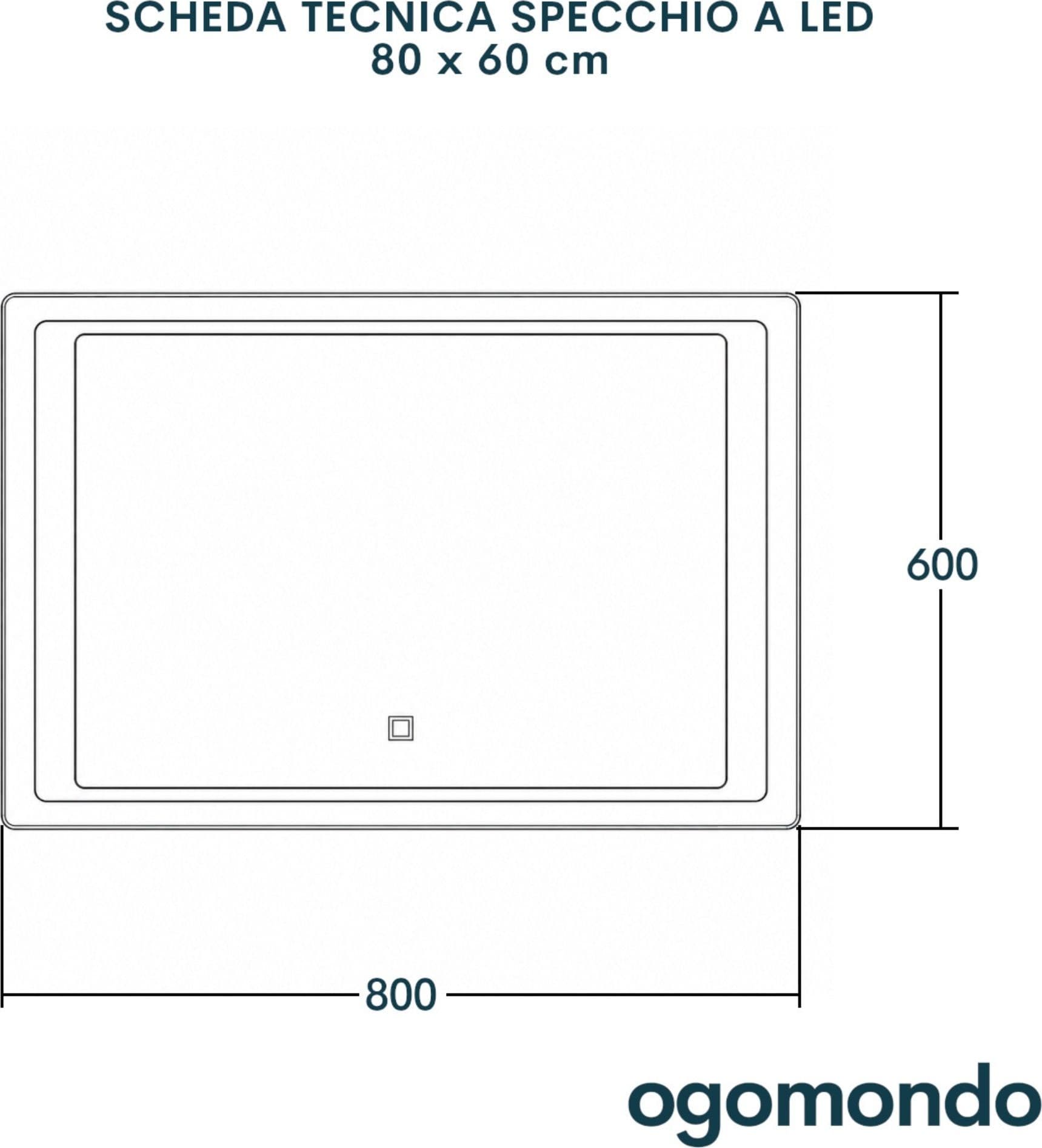 Specchio 5 mm Rettangolare Cornice Led Interruttore Touch Alluminio MDF - 30