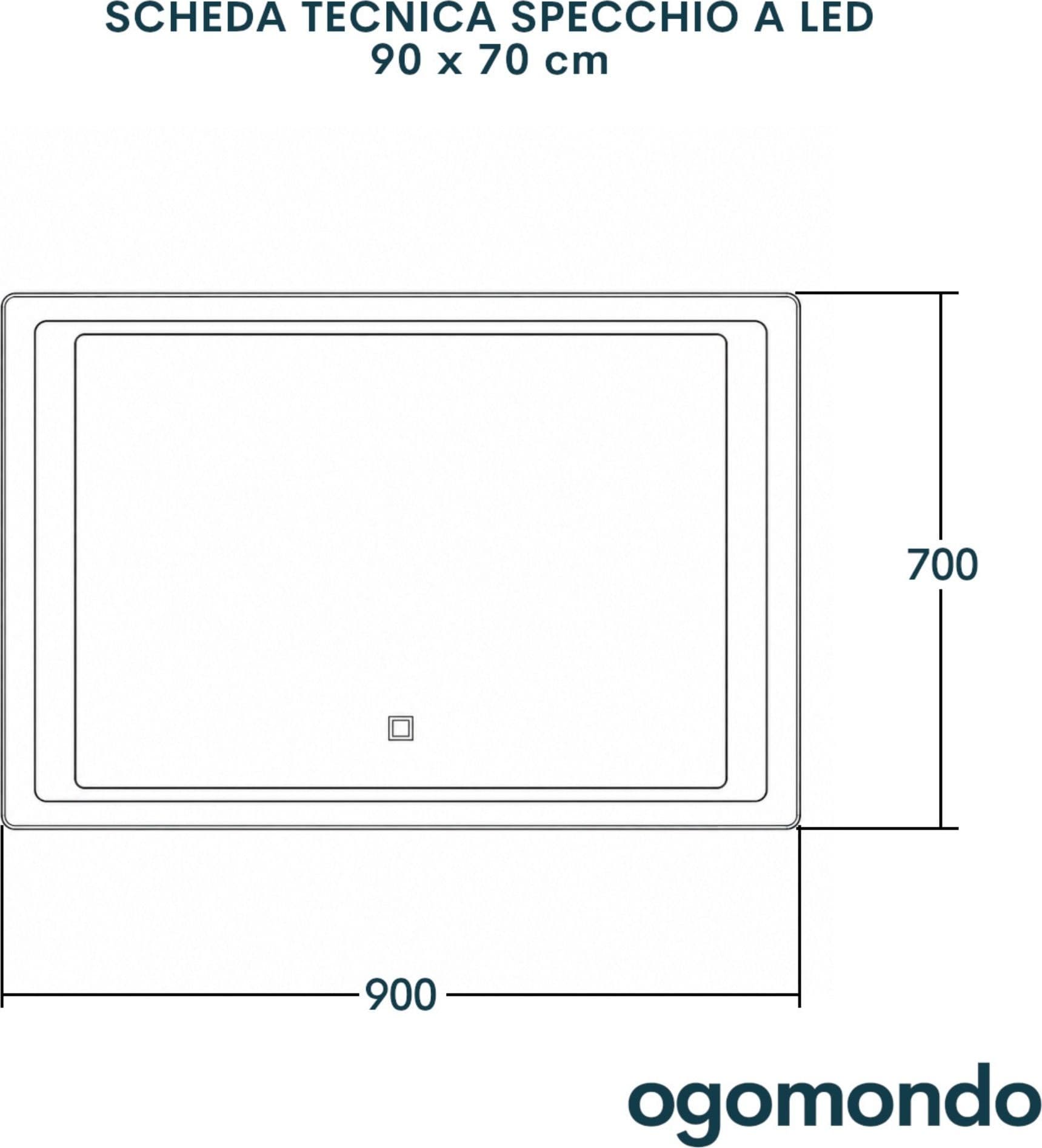 Specchio 5 mm Rettangolare Cornice Led Interruttore Touch Alluminio MDF - 33