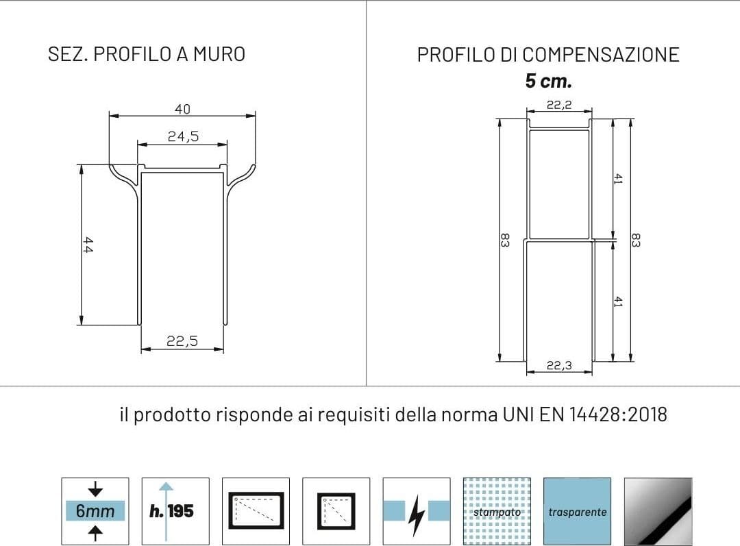Porta Doccia Battente Briar Cromo Regolabile Cristallo Temperato 6 mm - 3