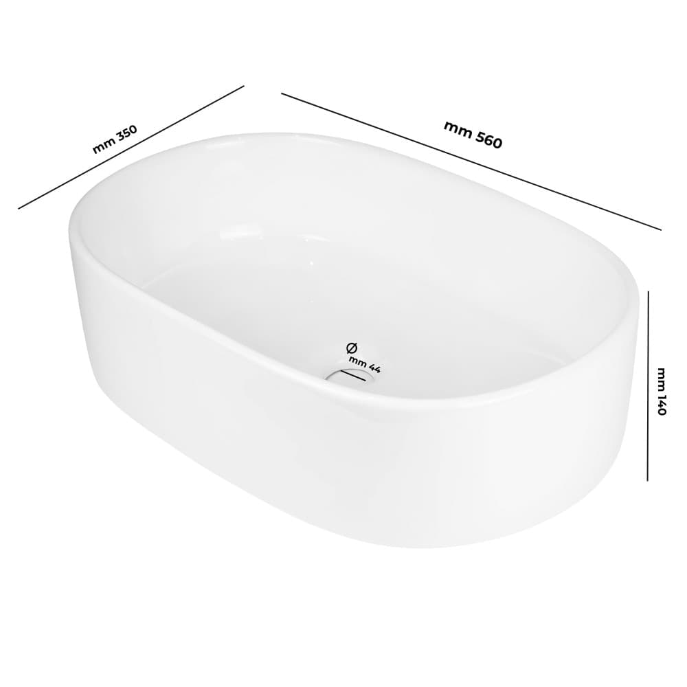 Lavabo Da Appoggio Ceramica Bianco Ovale Arredo Bagno Lavandino 56x35x14 Cm - 3