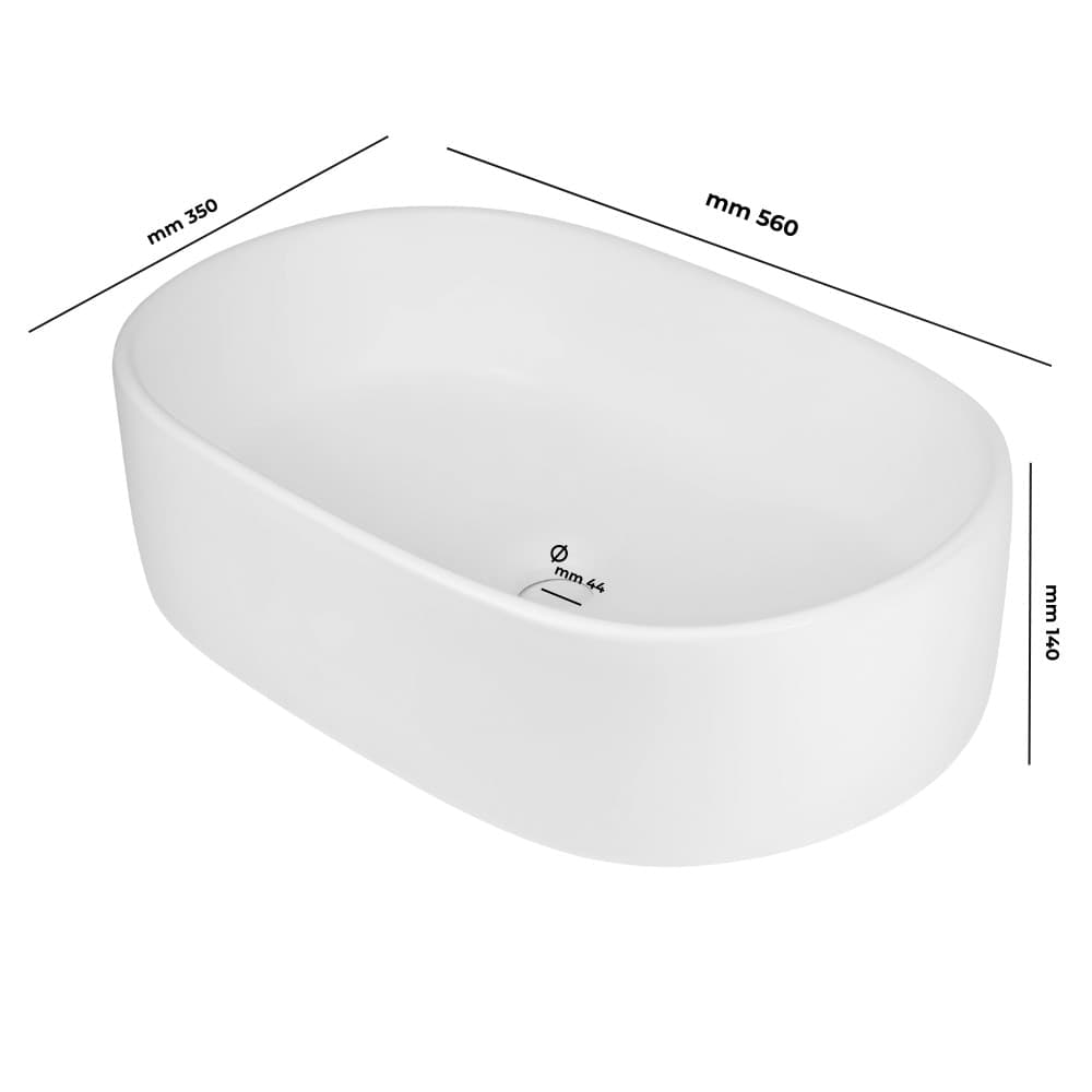 Lavabo Da Appoggio Ceramica Bianco Ovale Arredo Bagno Lavandino 56x35x14 Cm - 6