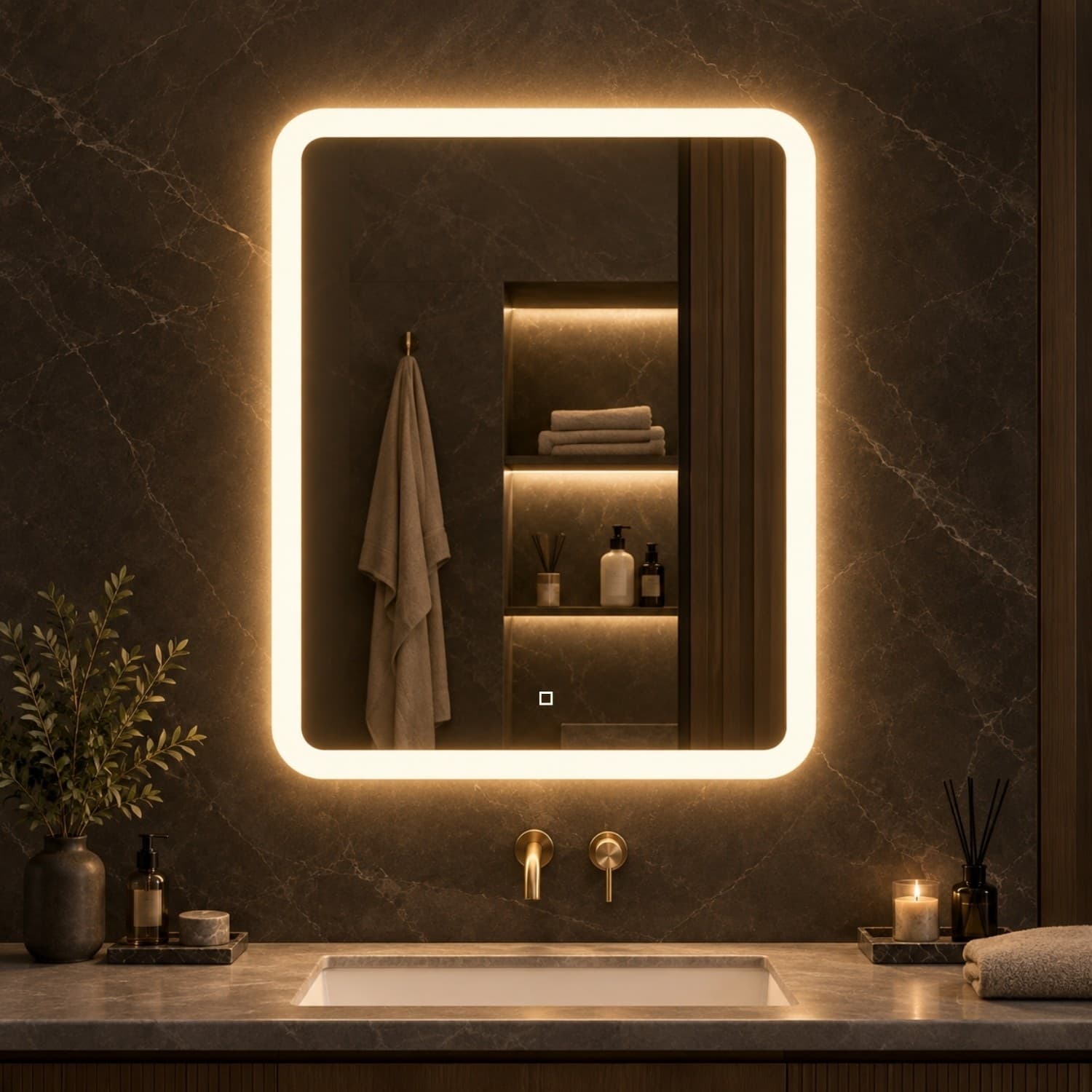 Specchio 5 mm Rettangolare Led Interruttore Touch Alluminio MDF Bagno - 19