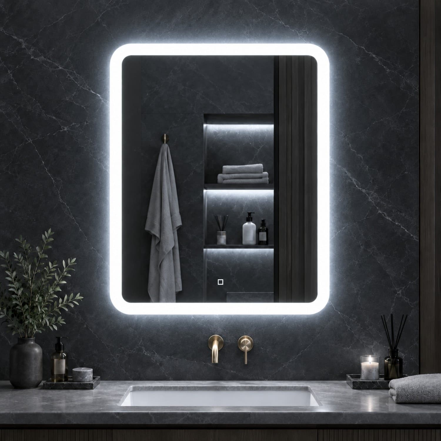 Specchio 5 mm Rettangolare Led Interruttore Touch Alluminio MDF Bagno - 5