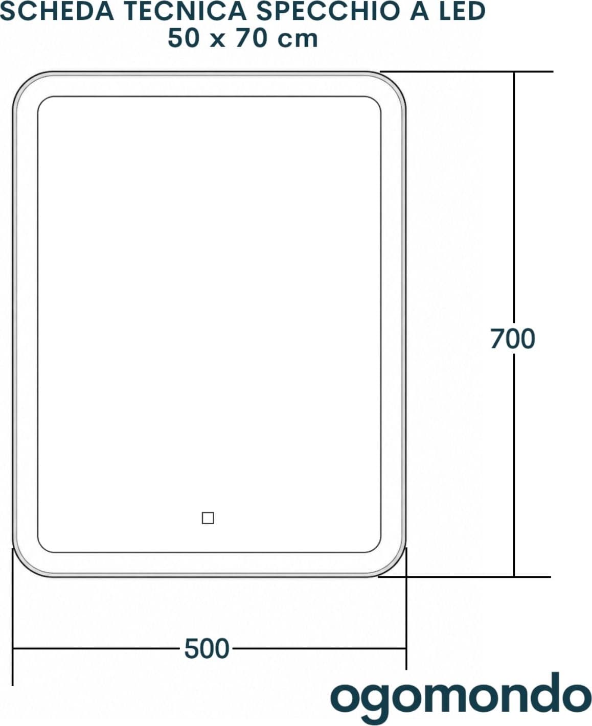 Specchio 5 mm Rettangolare Led Interruttore Touch Alluminio MDF Bagno - 6