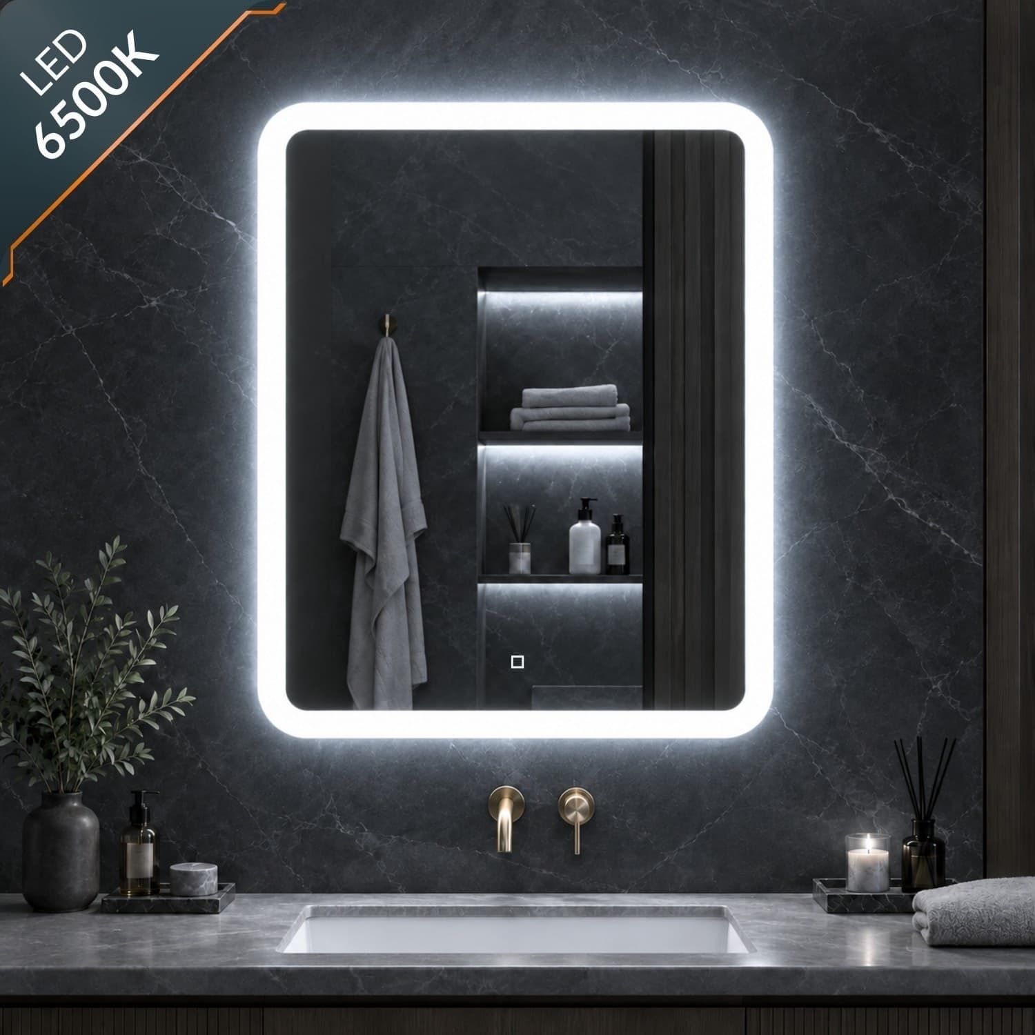 Specchio 5 mm Rettangolare Led Interruttore Touch Alluminio MDF Bagno - 9