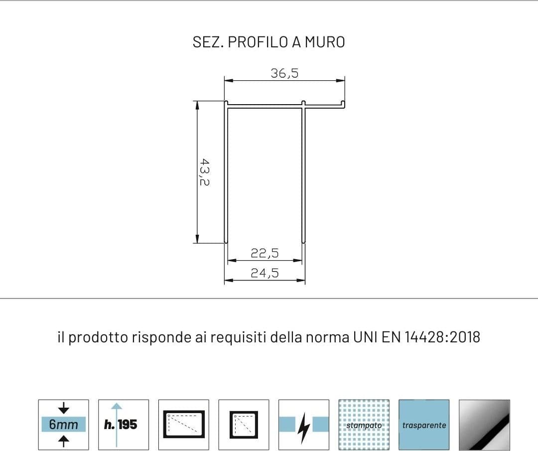 Parete Fissa Doccia Battente In Cristallo 6 Mm E Alluminio - 9
