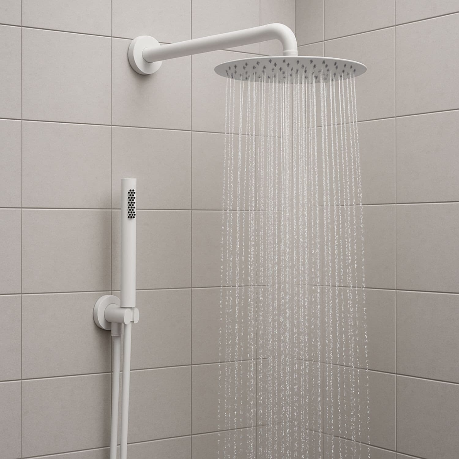 Set Per Doccia Soffione Tondo In Acciaio Inox 250 Millimetri Color Bianco Opaco - 3