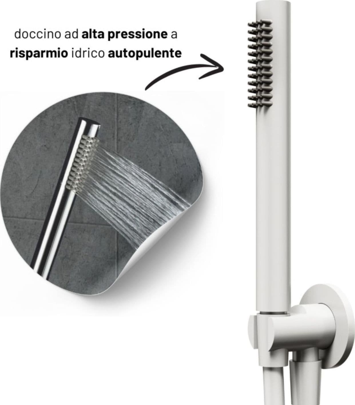 Set Per Doccia Soffione Tondo In Acciaio Inox 250 Millimetri Color Bianco Opaco - 5