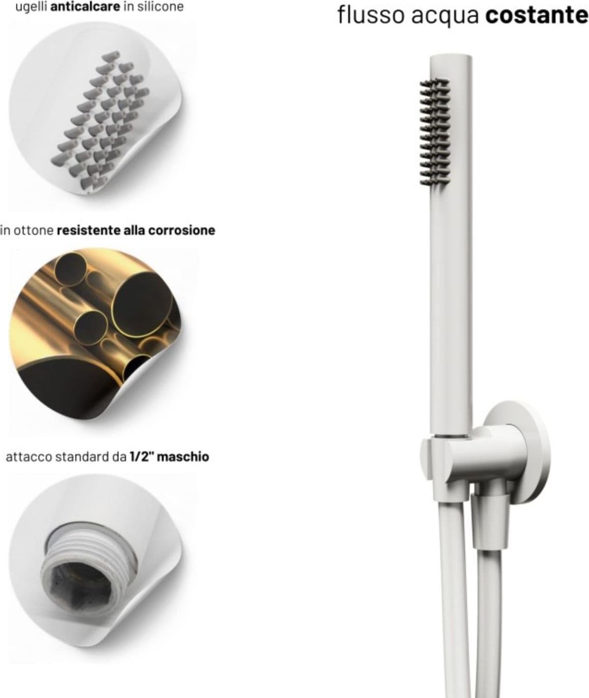 Set Per Doccia Soffione Tondo In Acciaio Inox 250 Millimetri Color Bianco Opaco - 7