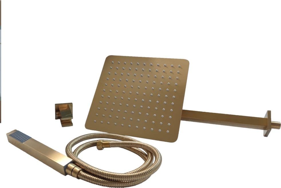 Set Per Doccia Soffione Quadro In Acciaio Inox 25x25 Millimetri Color Oro Satinato - 2