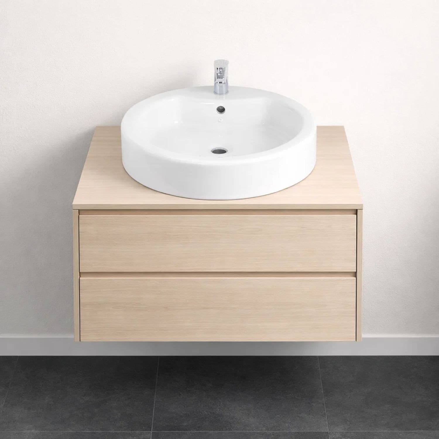 Lavabo Da Appoggio Ceramica Bianco Tondo Lavandino Arredo Bagno 49x49x15,5 Cm - 5