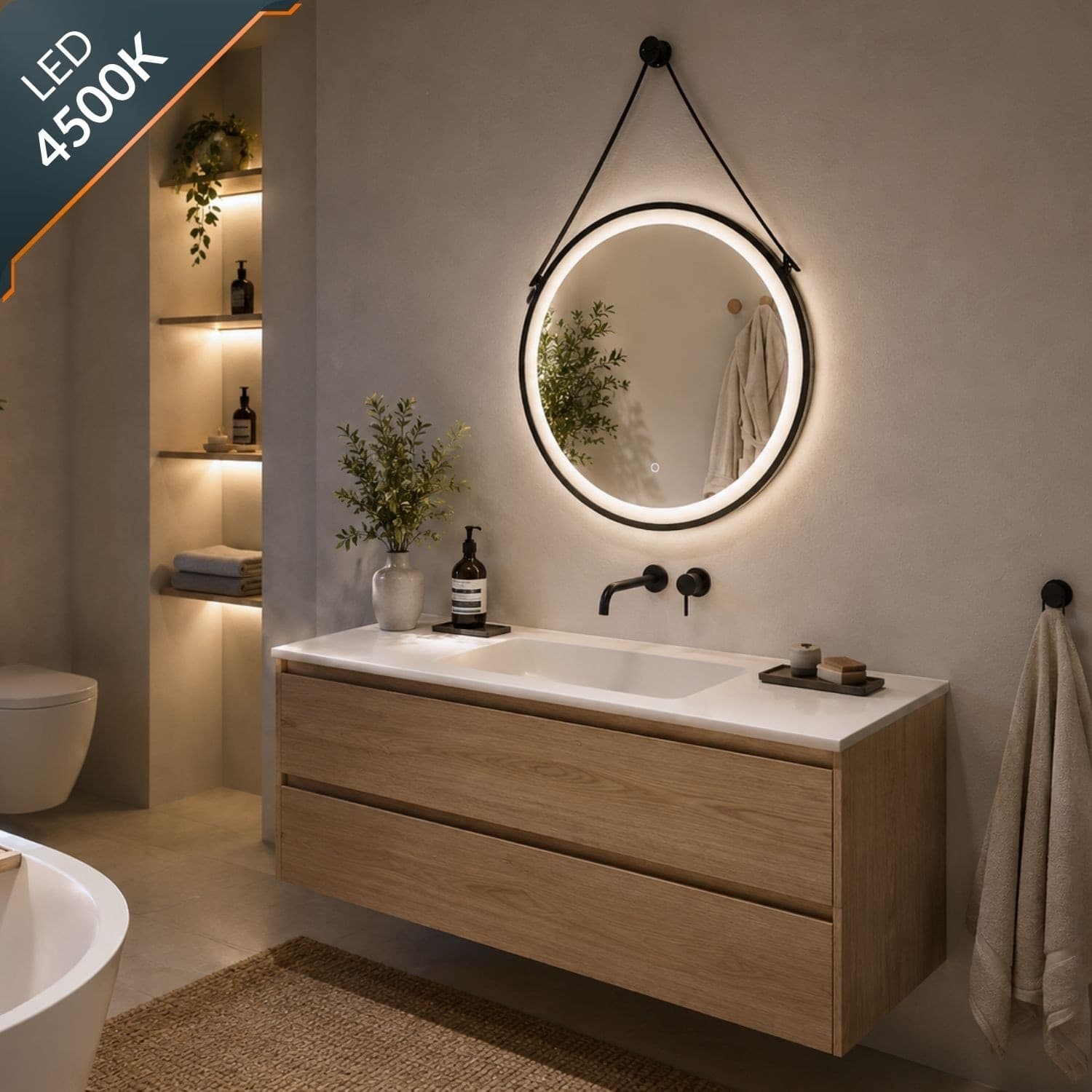 Specchio Tondo Retroilluminato Led Con Interruttore Touch - 23