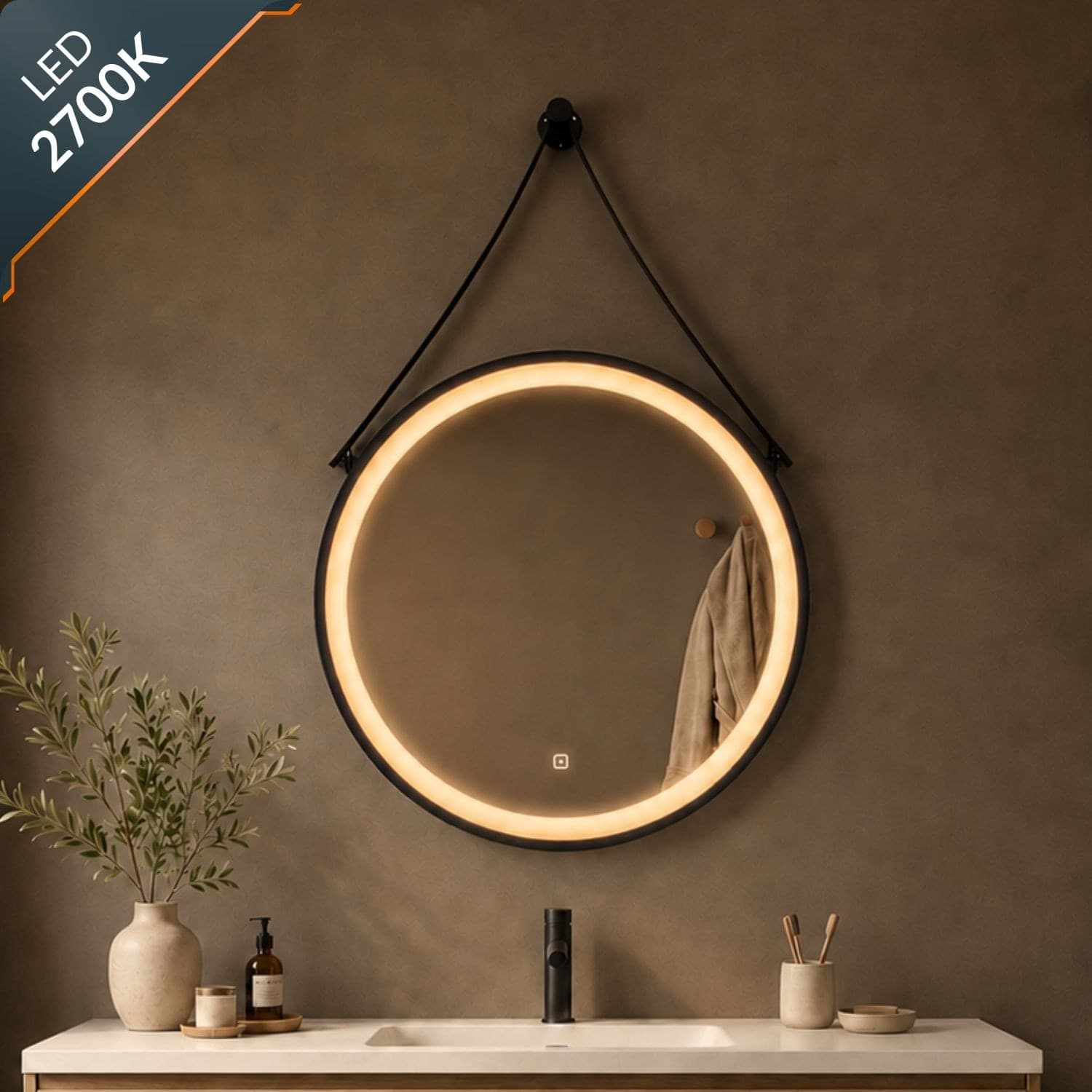 Specchio Tondo Retroilluminato Led Con Interruttore Touch - 32