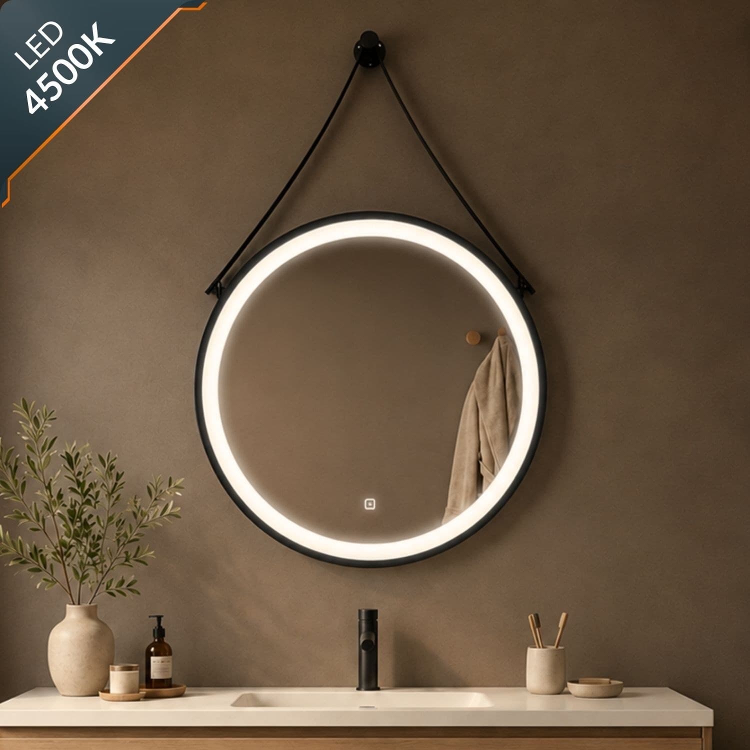 Specchio Tondo Retroilluminato Led Con Interruttore Touch - 33