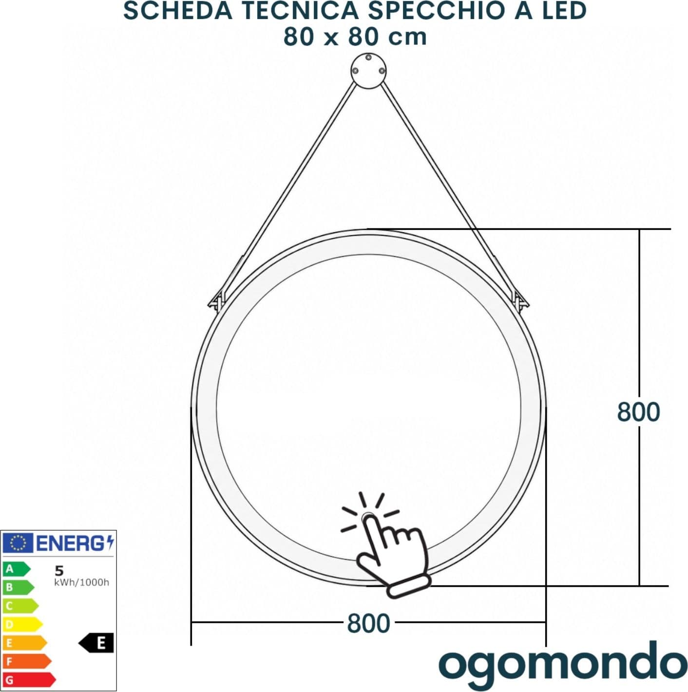 Specchio Tondo Retroilluminato Led Con Interruttore Touch - 18