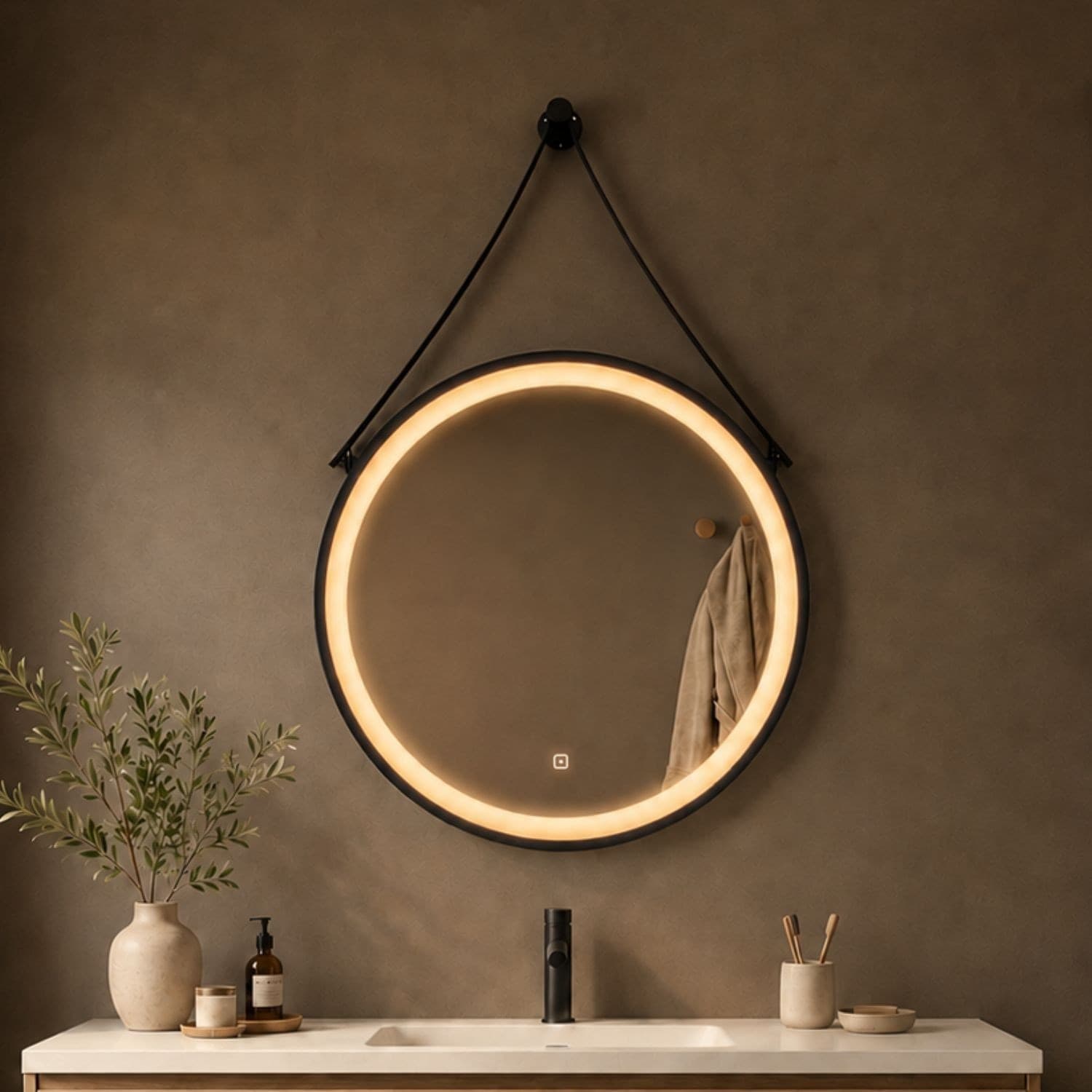 Specchio Tondo Retroilluminato Led Con Interruttore Touch - 19