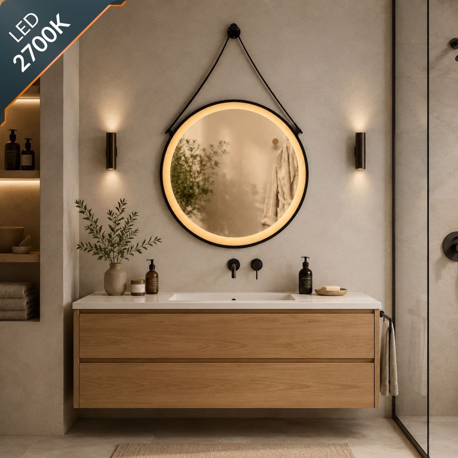 Specchio Tondo Retroilluminato Led Con Interruttore Touch - 20