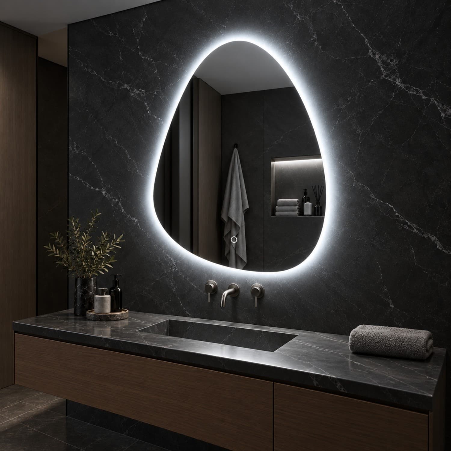 Specchio 5 mm a Goccia Retroilluminato Led Interruttore Touch PVC e MDF - 2