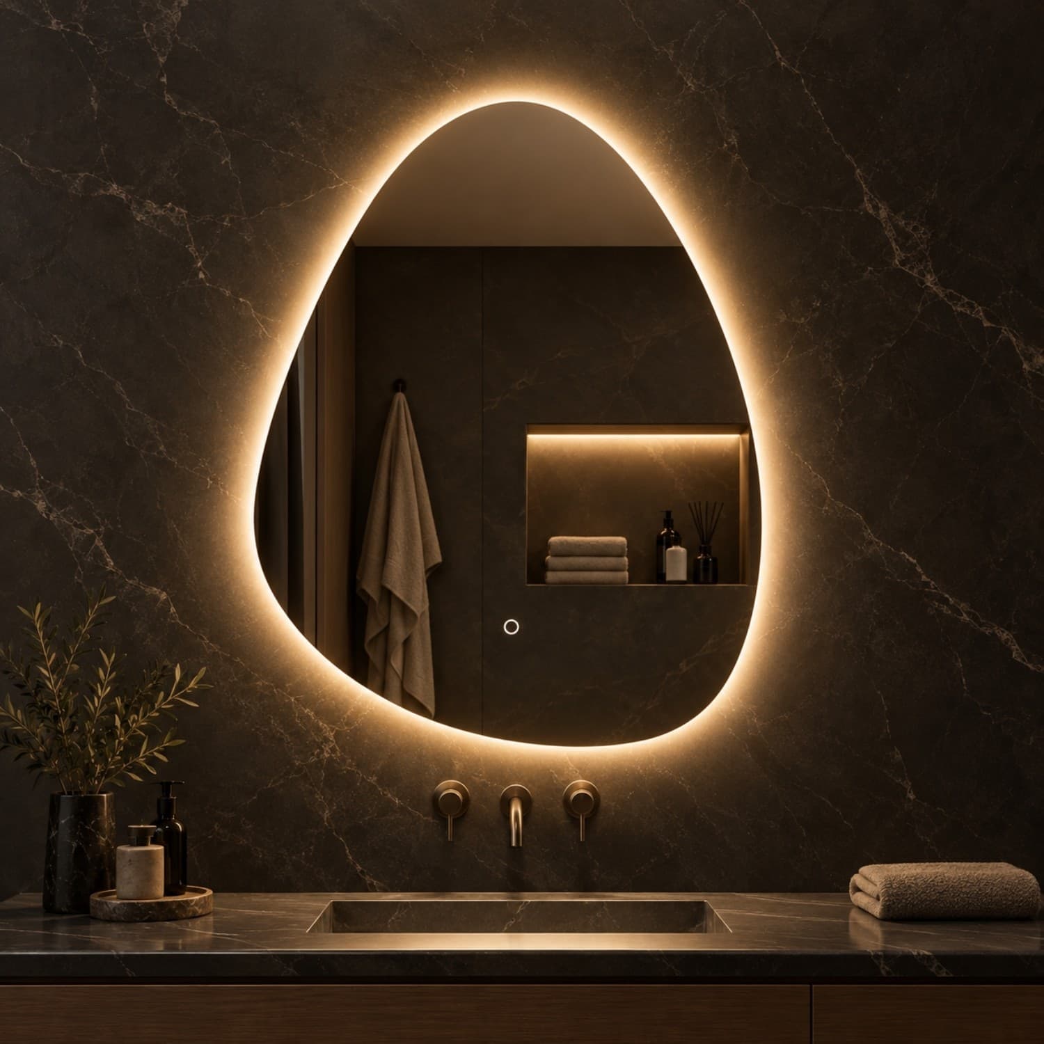 Specchio 5 mm a Goccia Retroilluminato Led Interruttore Touch PVC e MDF - 19