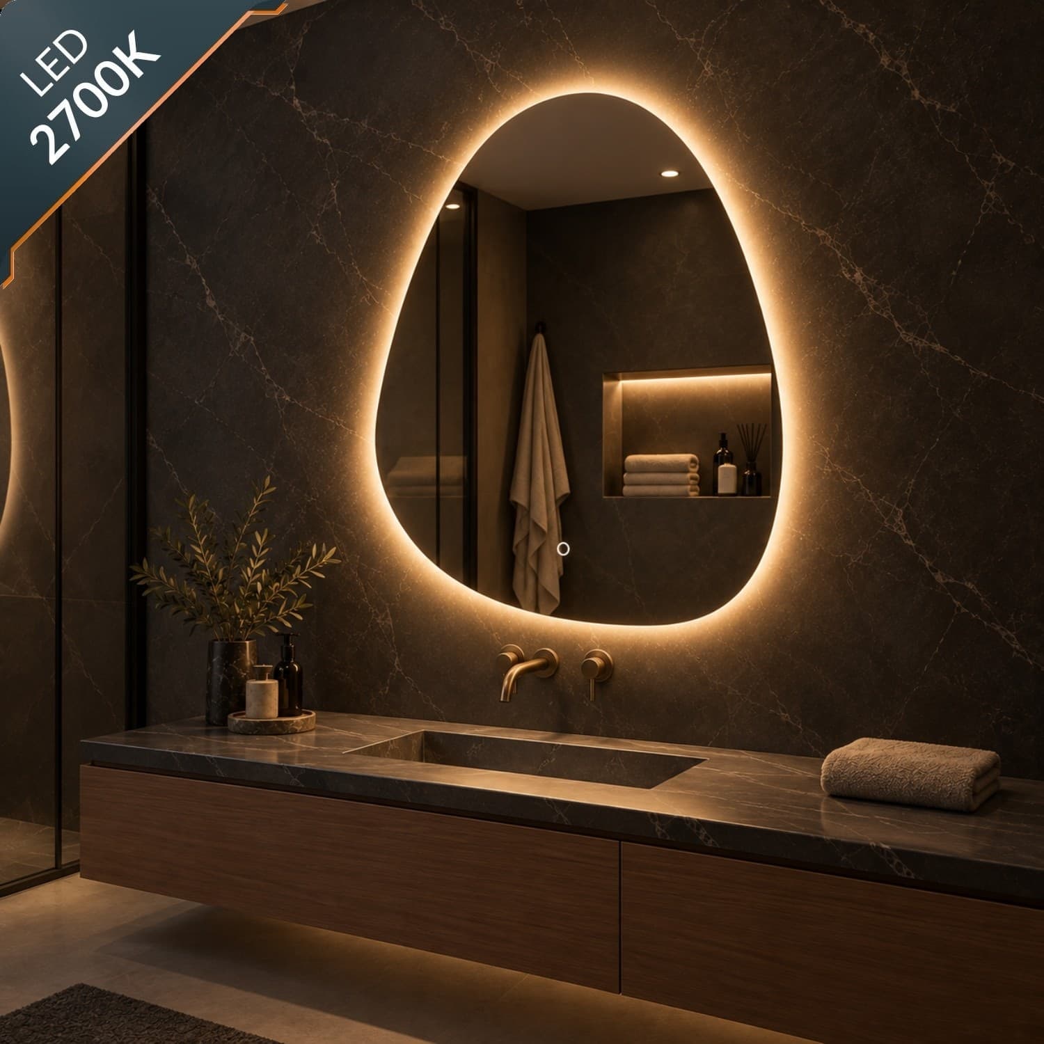 Specchio 5 mm a Goccia Retroilluminato Led Interruttore Touch PVC e MDF - 20