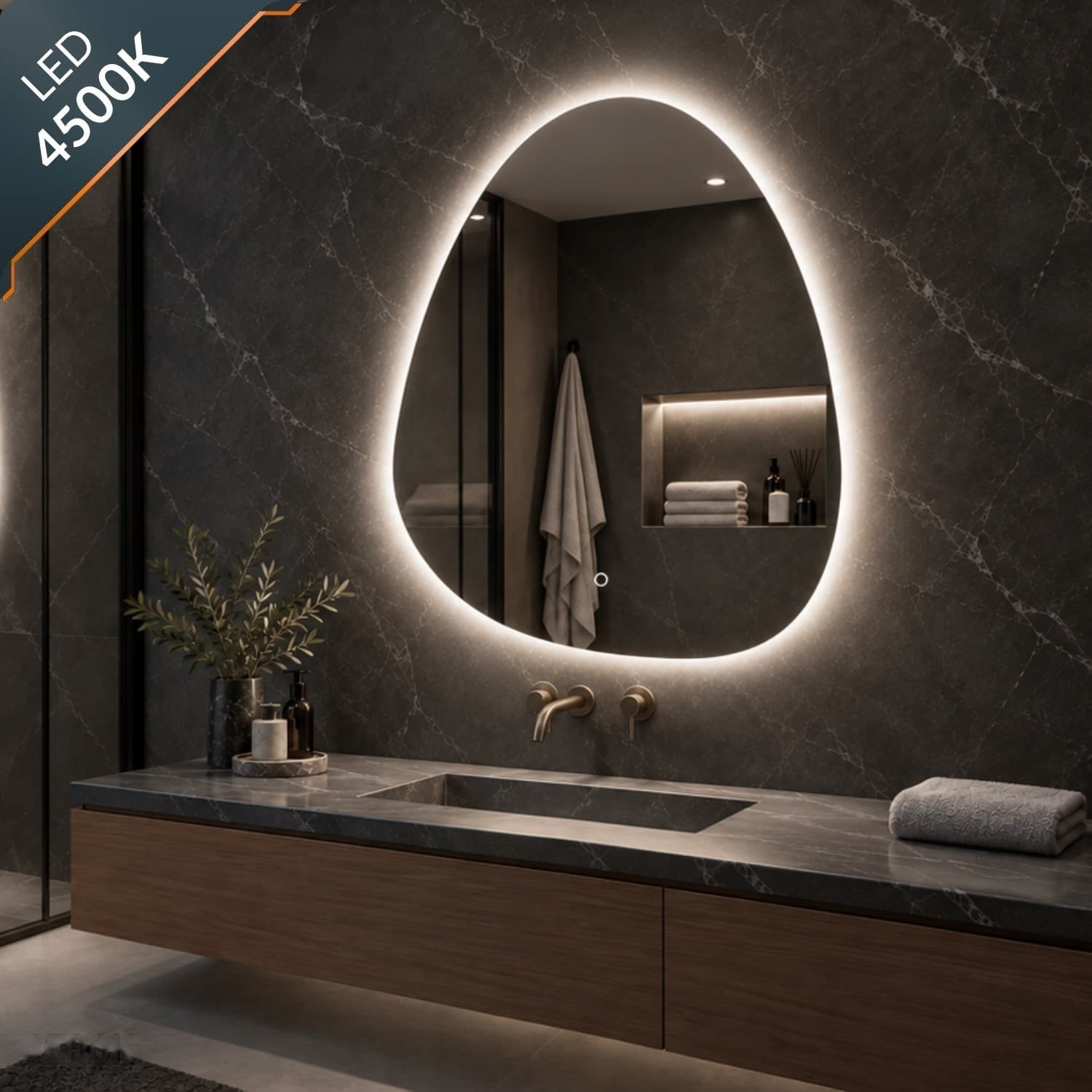 Specchio 5 mm a Goccia Retroilluminato Led Interruttore Touch PVC e MDF - 21