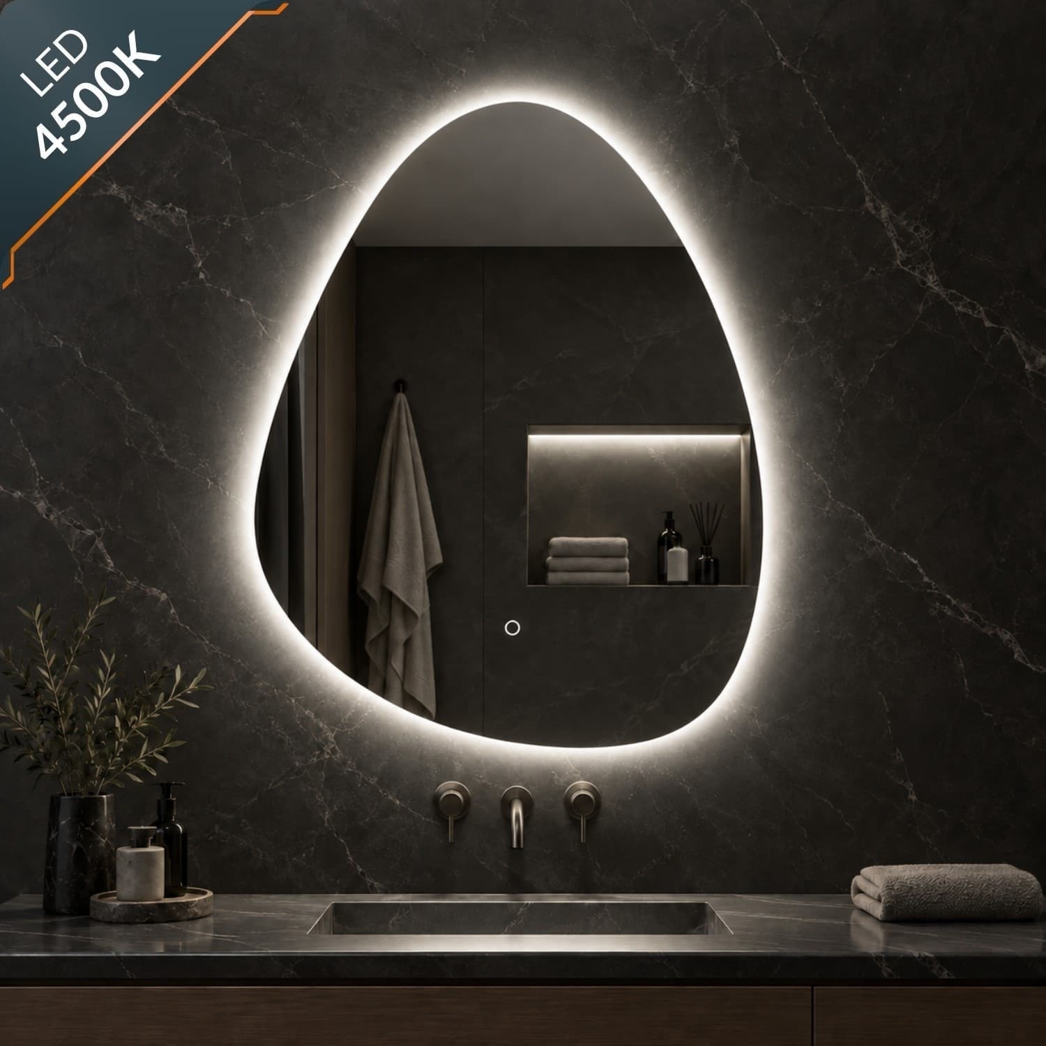 Specchio 5 mm a Goccia Retroilluminato Led Interruttore Touch PVC e MDF - 23