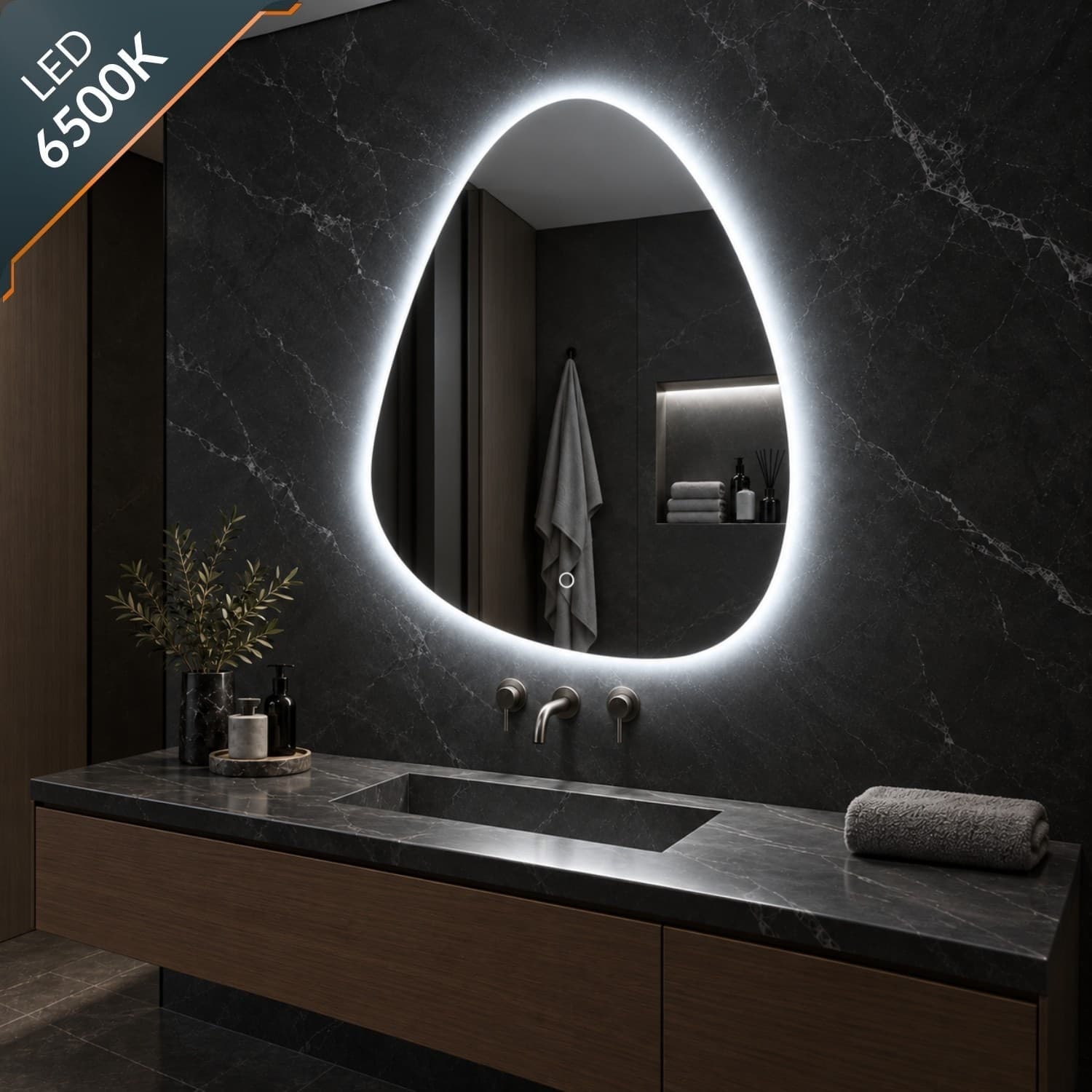 Specchio 5 mm a Goccia Retroilluminato Led Interruttore Touch PVC e MDF - 10