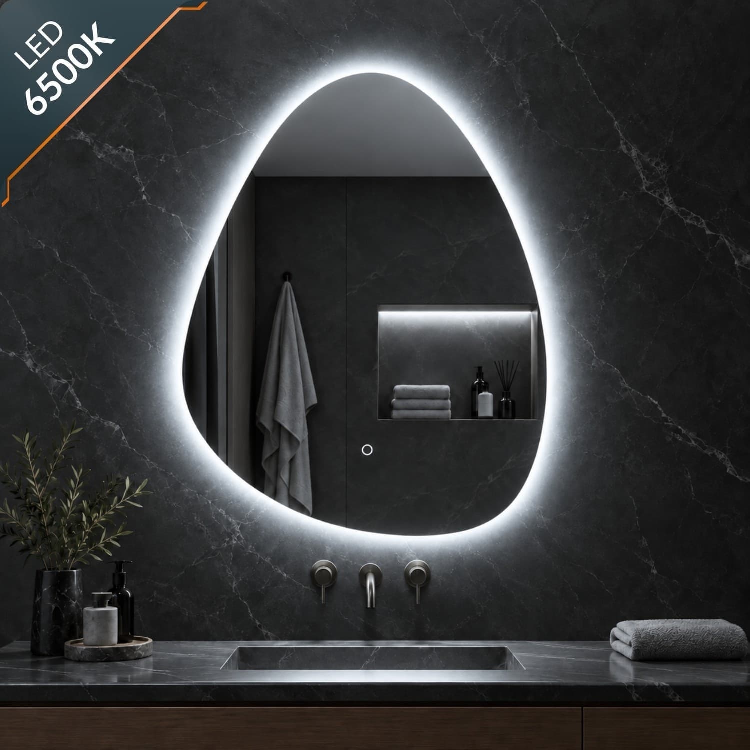 Specchio 5 mm a Goccia Retroilluminato Led Interruttore Touch PVC e MDF - 17