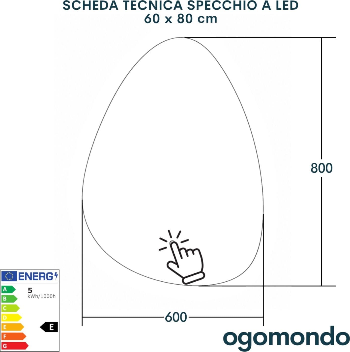 Specchio 5 mm a Goccia Retroilluminato Led Interruttore Touch PVC e MDF - 6