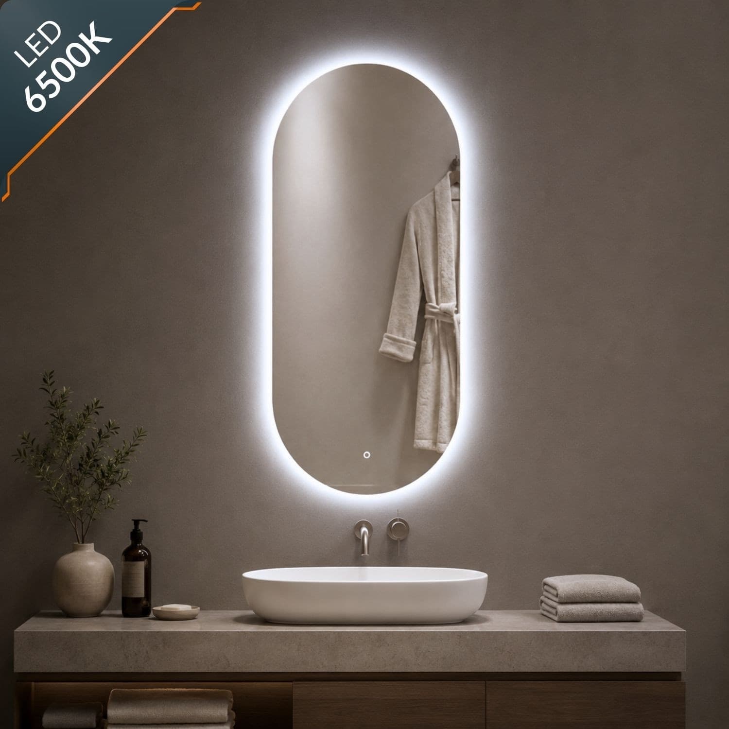 Specchio-5-mm-Ovale-Retroilluminato-a-filo-Led-Interruttore-Touch