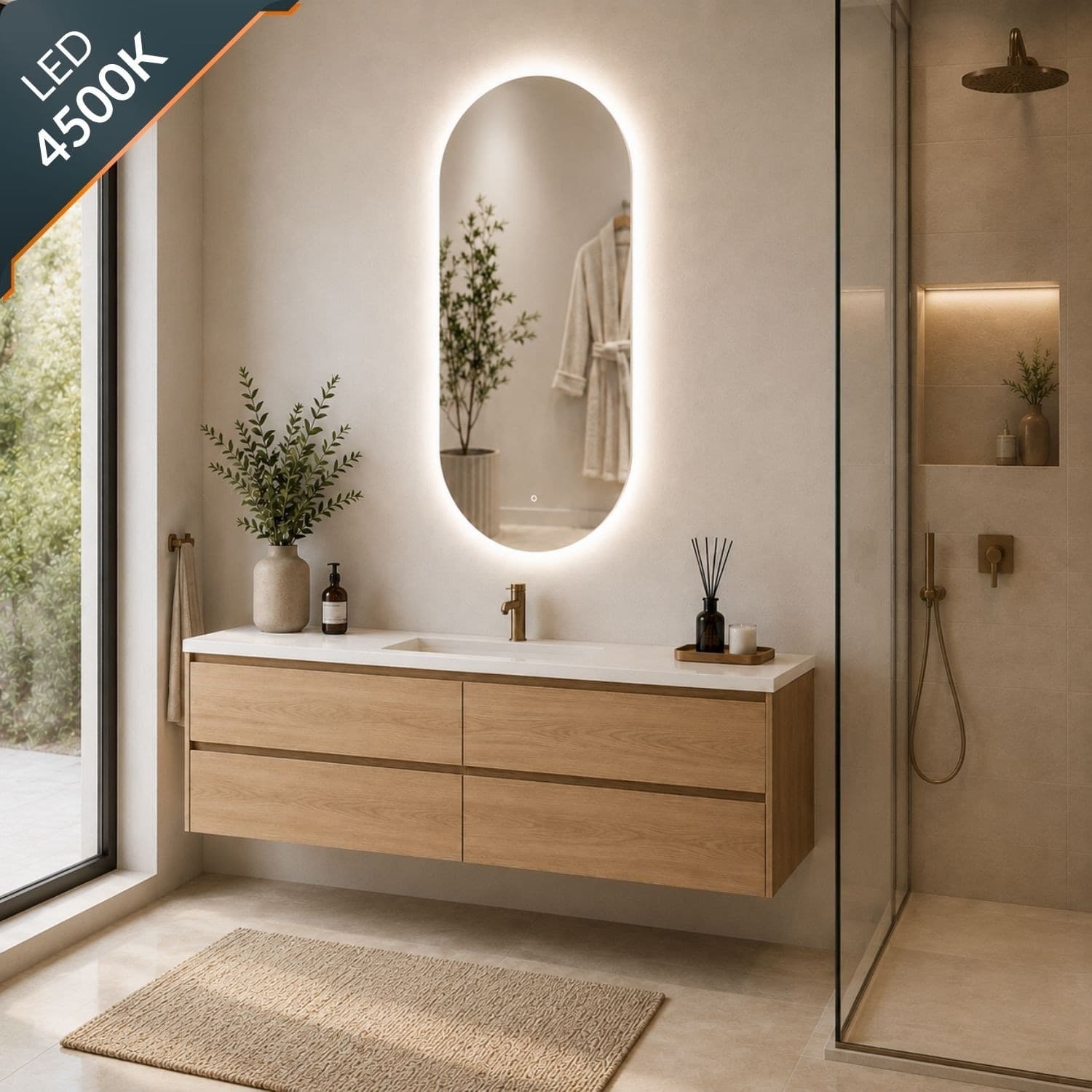 Specchio Ovale Retroilluminato A Led Con Interruttore Touch - 11