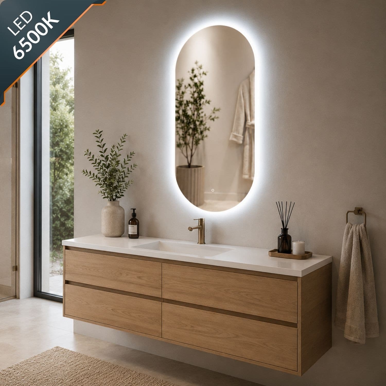 Specchio Ovale Retroilluminato A Led Con Interruttore Touch - 3