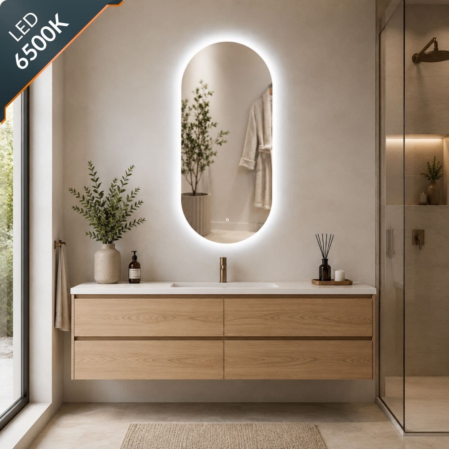 Specchio Ovale Retroilluminato A Led Con Interruttore Touch - 4