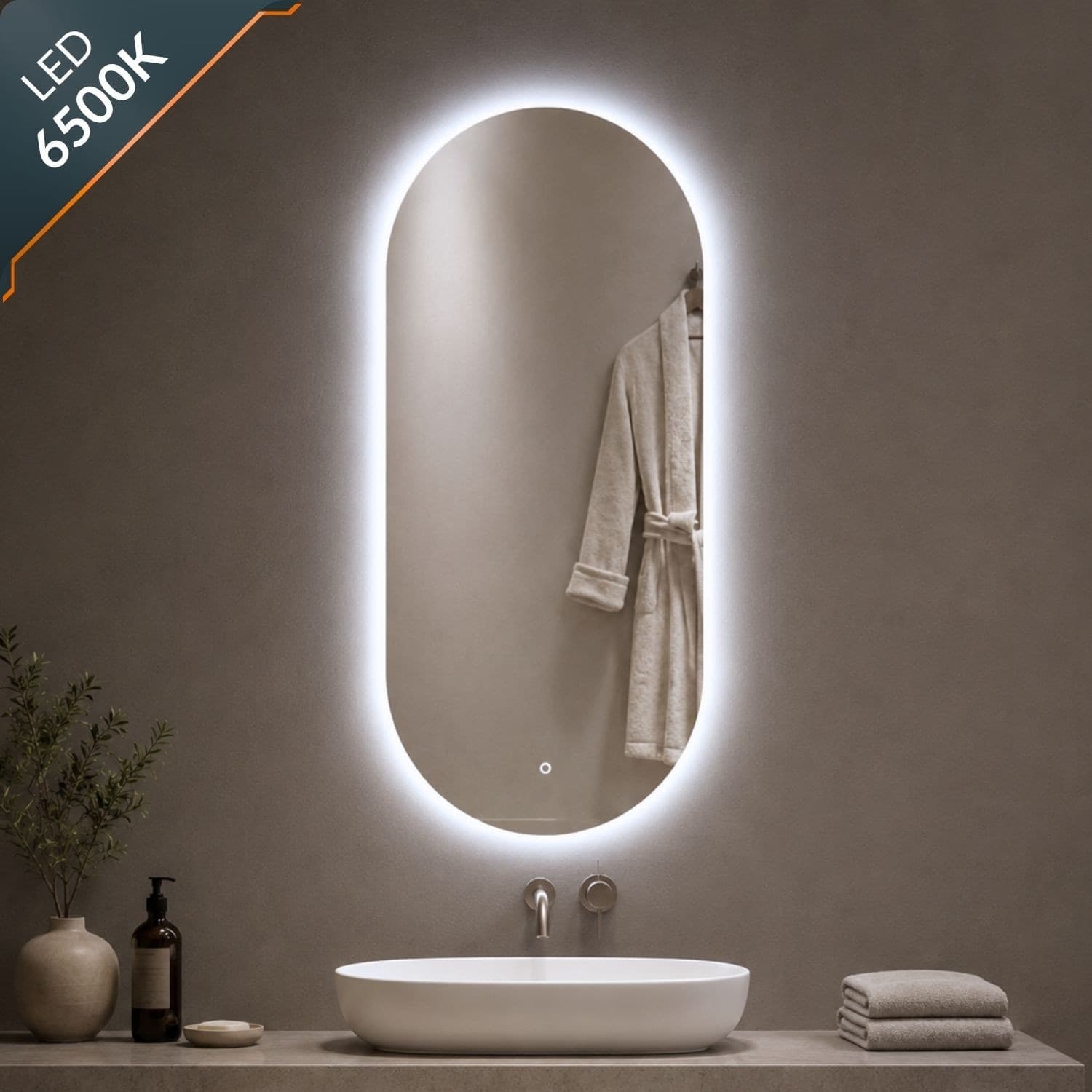 Specchio Ovale Retroilluminato A Led Con Interruttore Touch - 6