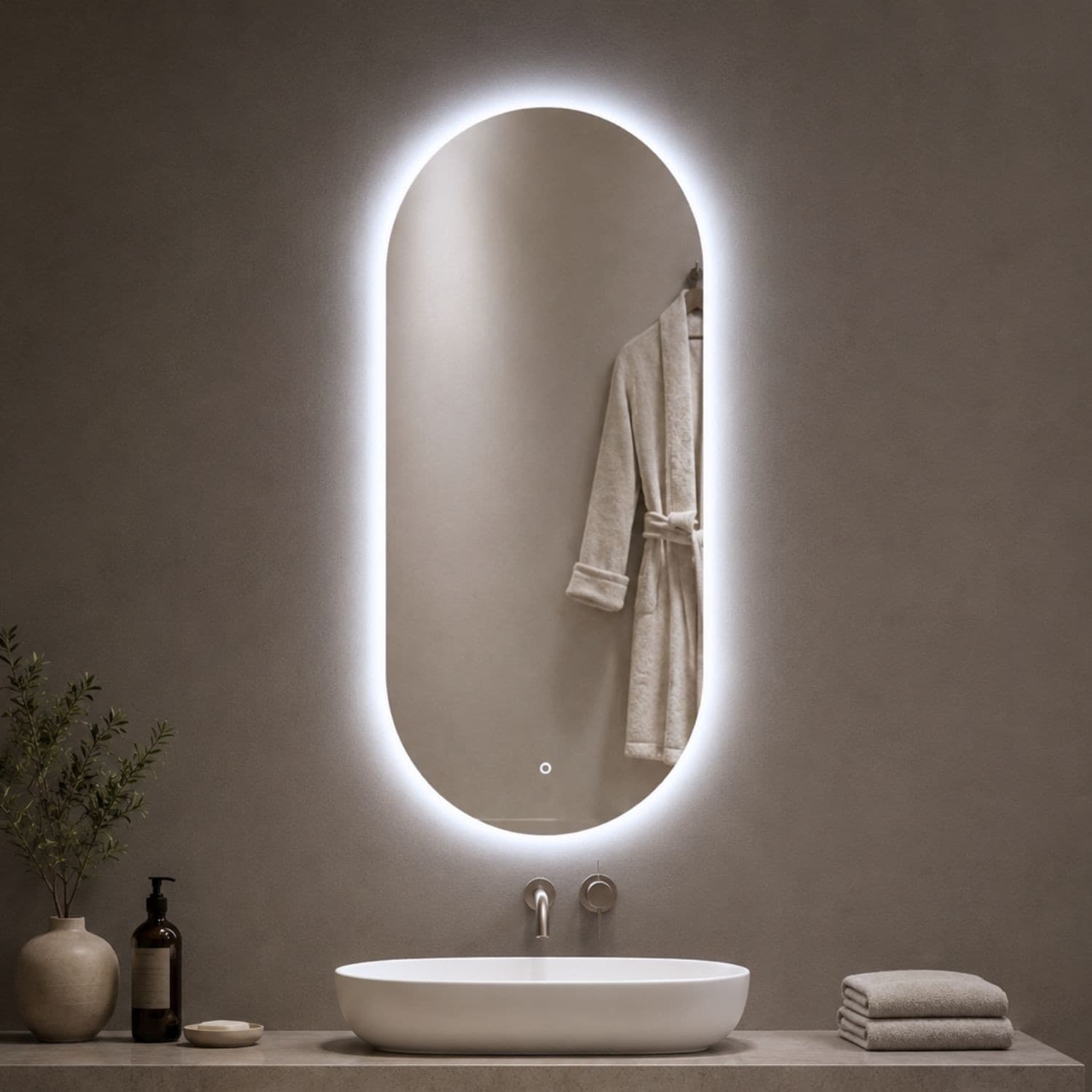 Specchio Ovale Retroilluminato A Led Con Interruttore Touch - 7