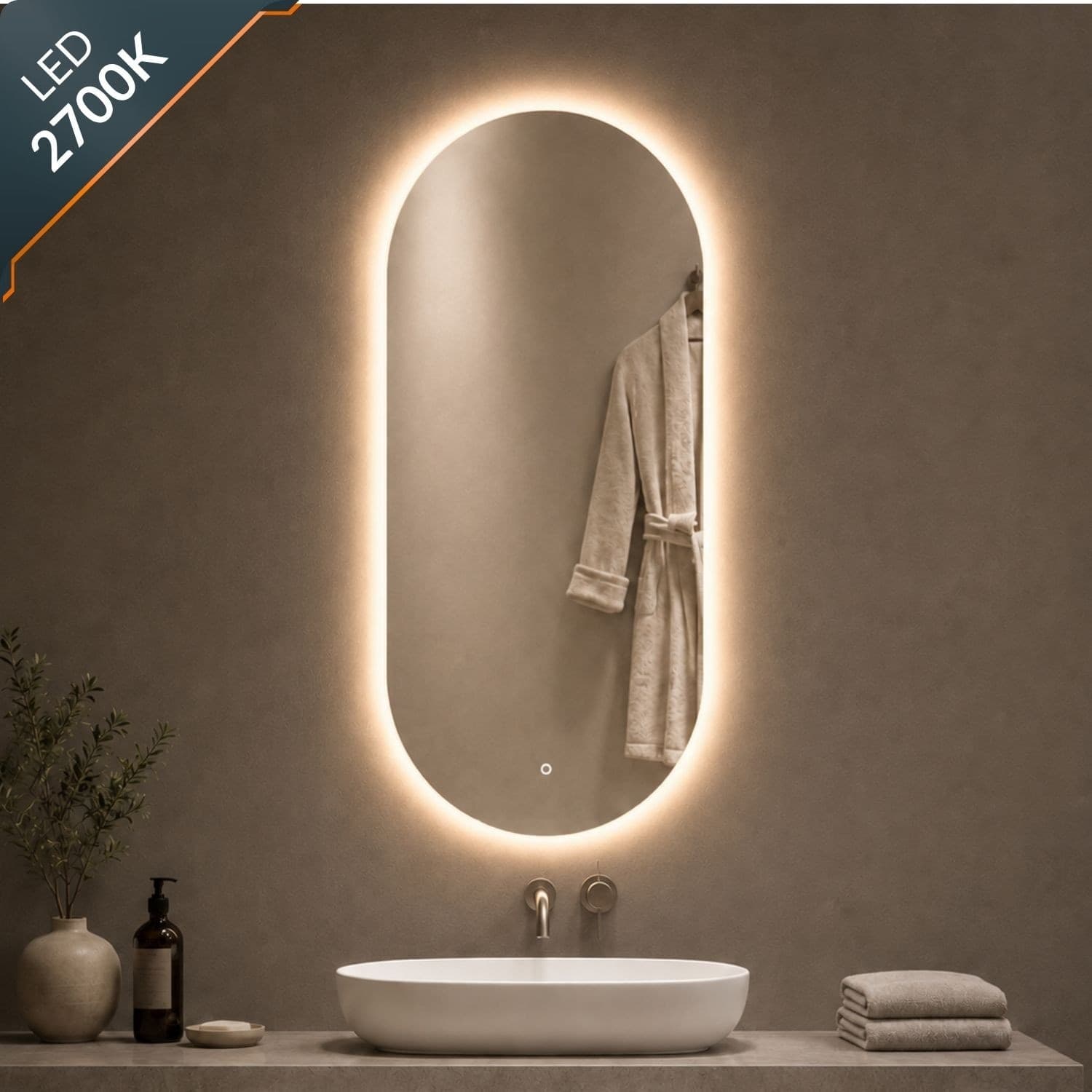 Specchio Ovale Retroilluminato A Led Con Interruttore Touch - 8