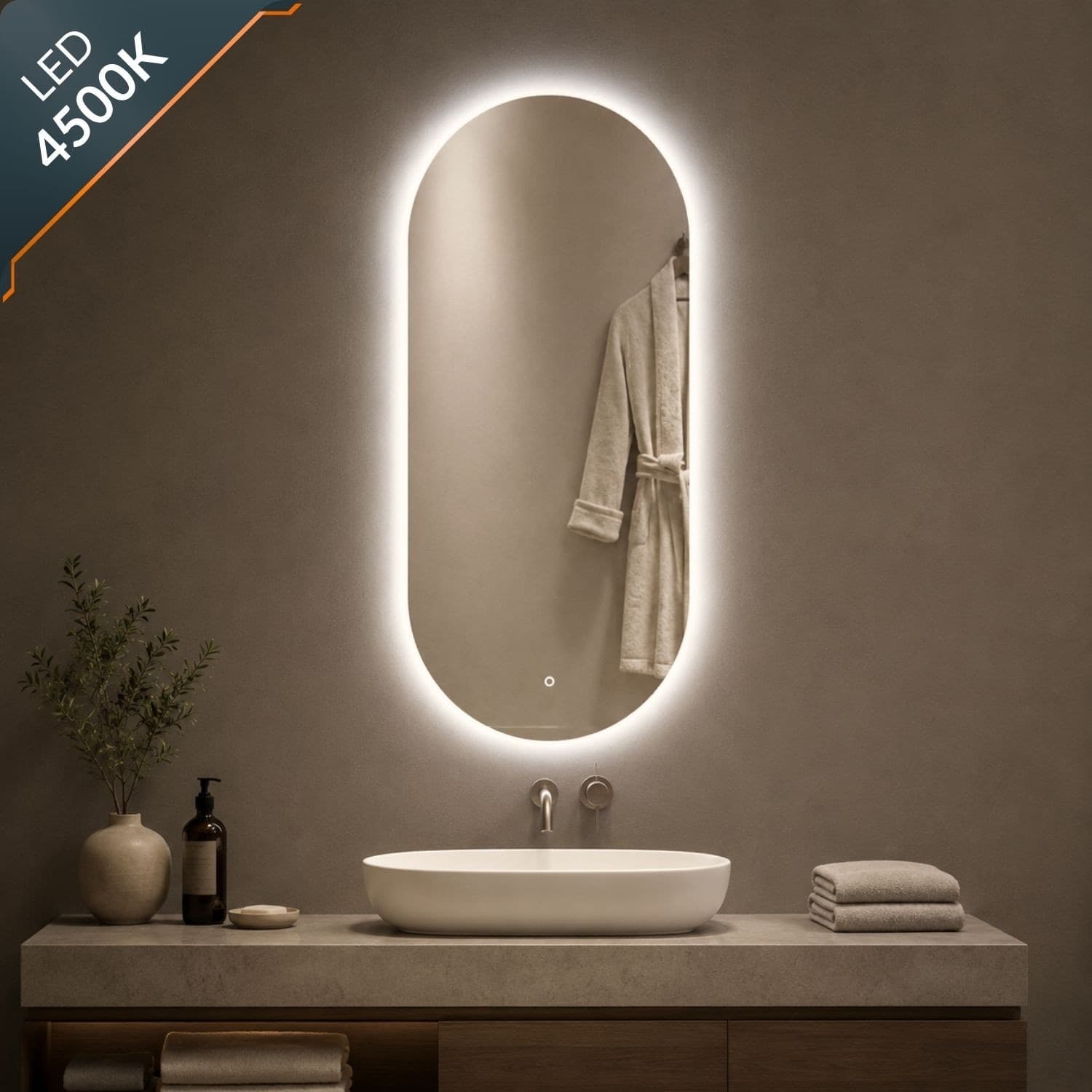 Specchio Ovale Retroilluminato A Led Con Interruttore Touch - 9