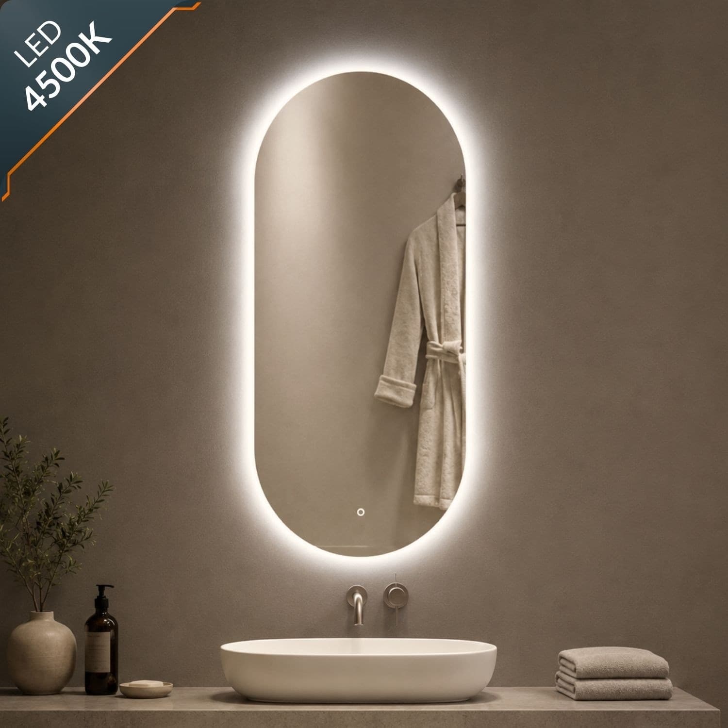 Specchio Ovale Retroilluminato A Led Con Interruttore Touch - 9