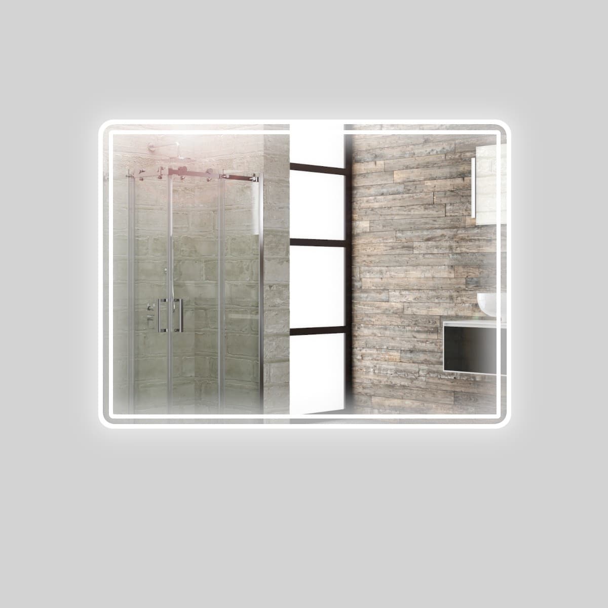 Specchio 5mm Rettangolare Smussato Doppia Cornice Led InterruttoreTouch - 39