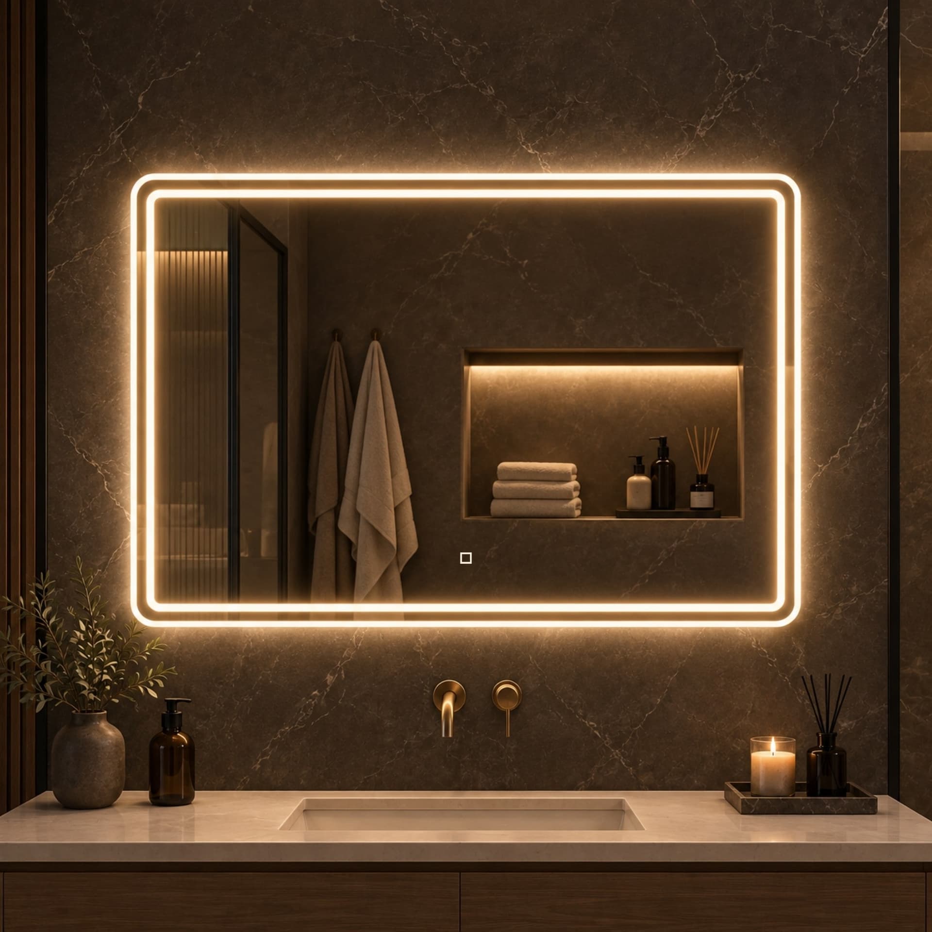 Specchio 5mm Rettangolare Smussato Doppia Cornice Led InterruttoreTouch - 43