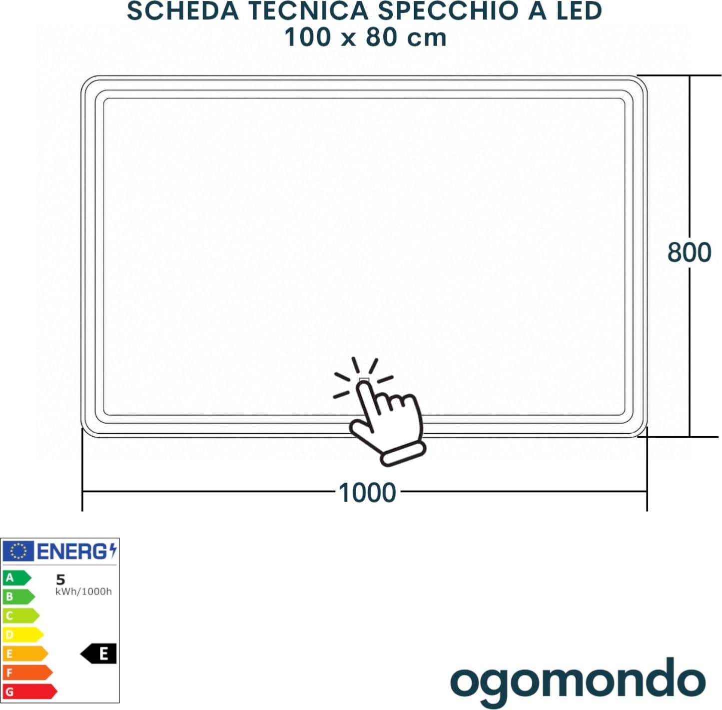 Specchio 5mm Rettangolare Smussato Doppia Cornice Led InterruttoreTouch - 42