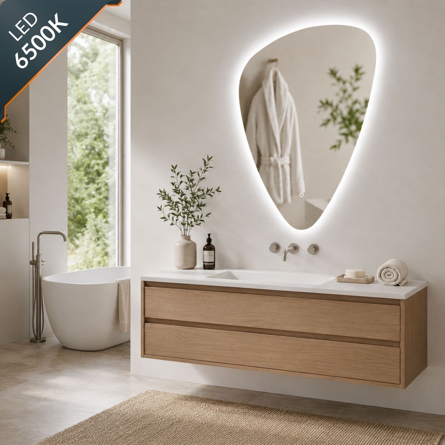 Specchio-5-mm-Triangolare-Stondato-Retroilluminato-Interruttore-Touch
