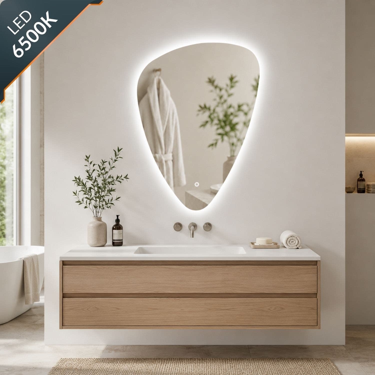 Specchio Triangolare Stondato Retroilluminato A Led In Pvc - 6