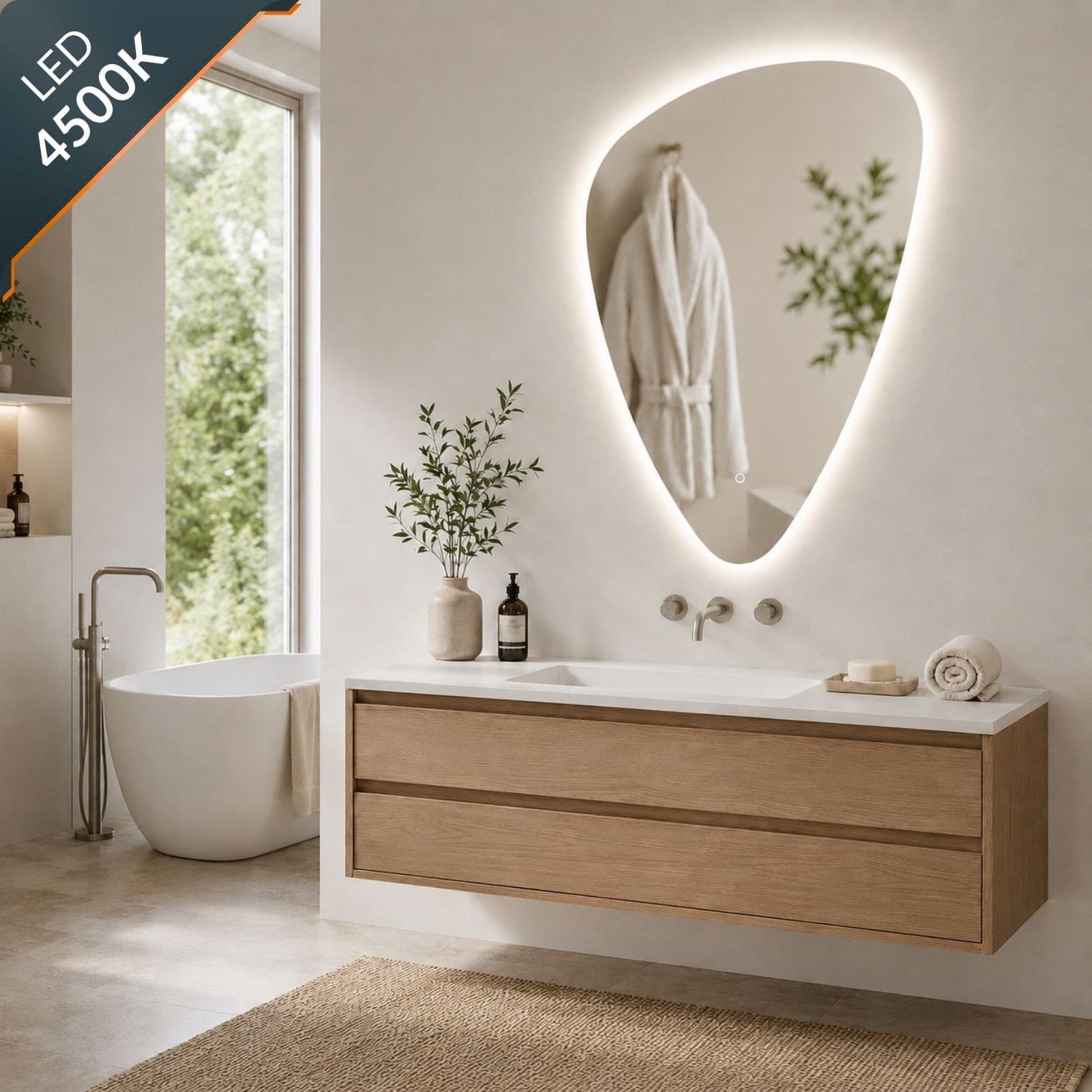 Specchio Triangolare Stondato Retroilluminato A Led In Pvc - 9