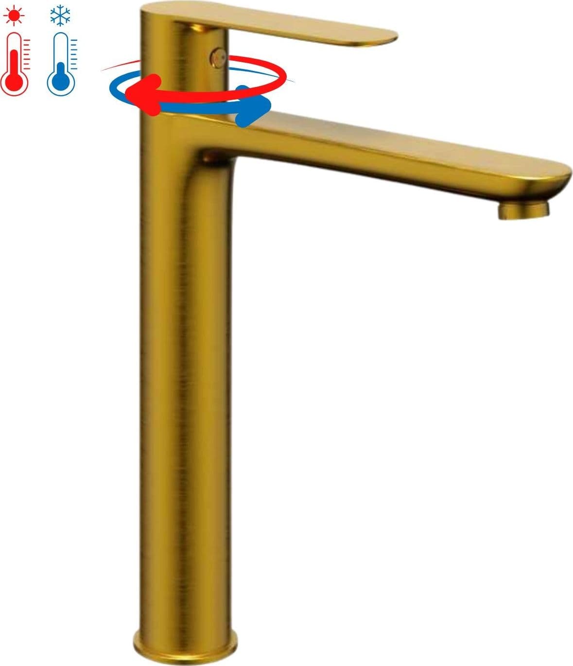 Miscelatore Rubinetto Oceania Lavabo Bocca Alta Ottone Oro Spazzolato - 4
