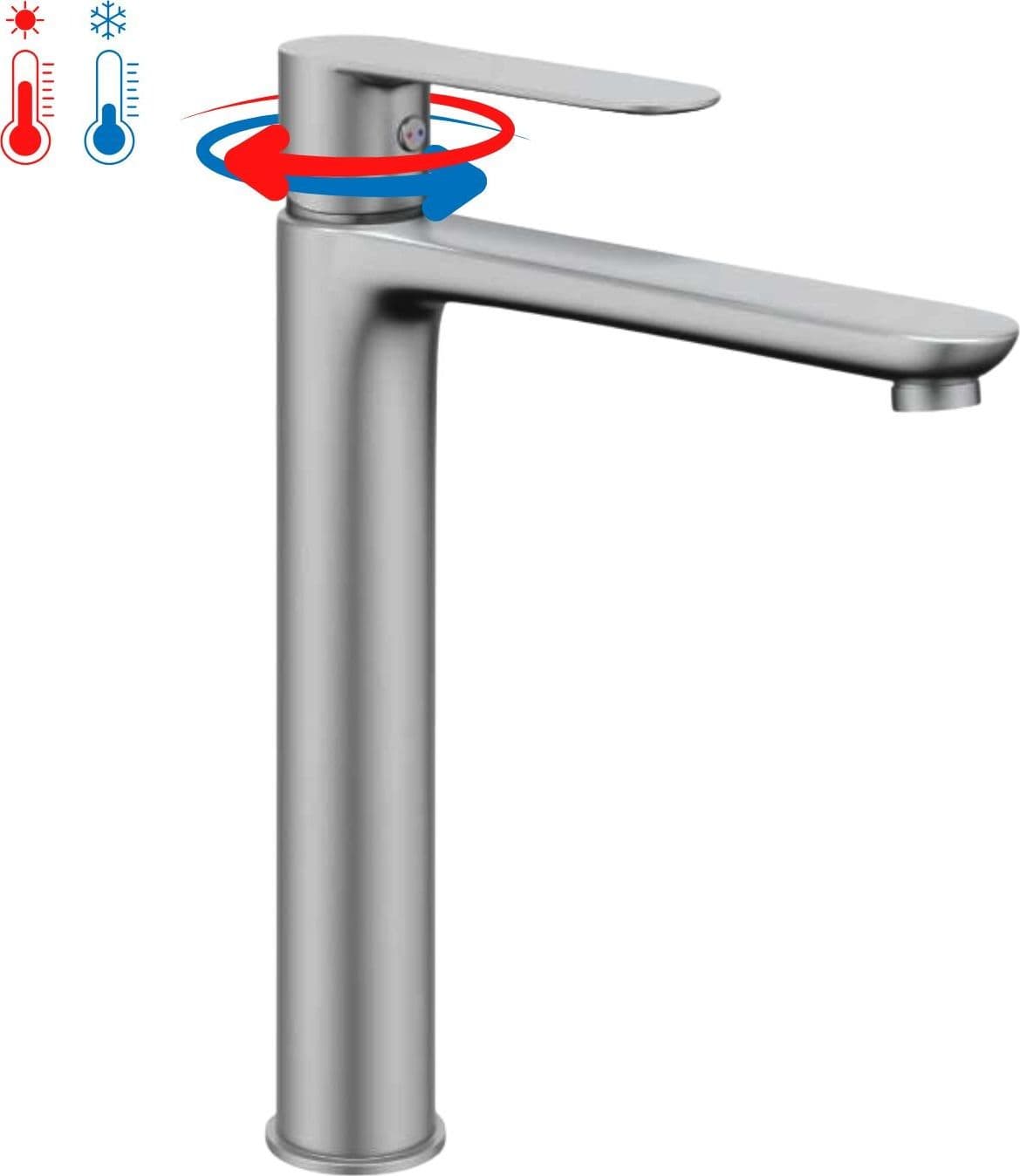 Miscelatore Rubinetto Oceania Lavabo Bocca Alta Ottone Nickel Spazzolato - 2