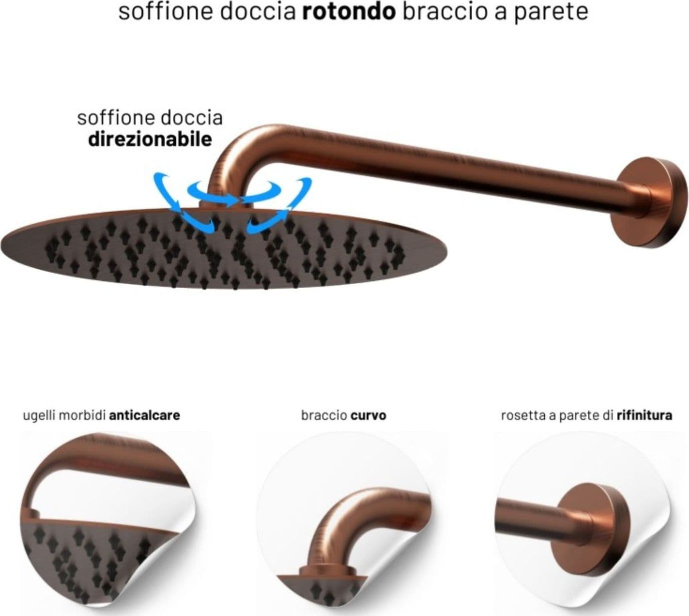 Set Per Doccia Soffione Tondo In Acciaio Inox 250 Millimetri - 3